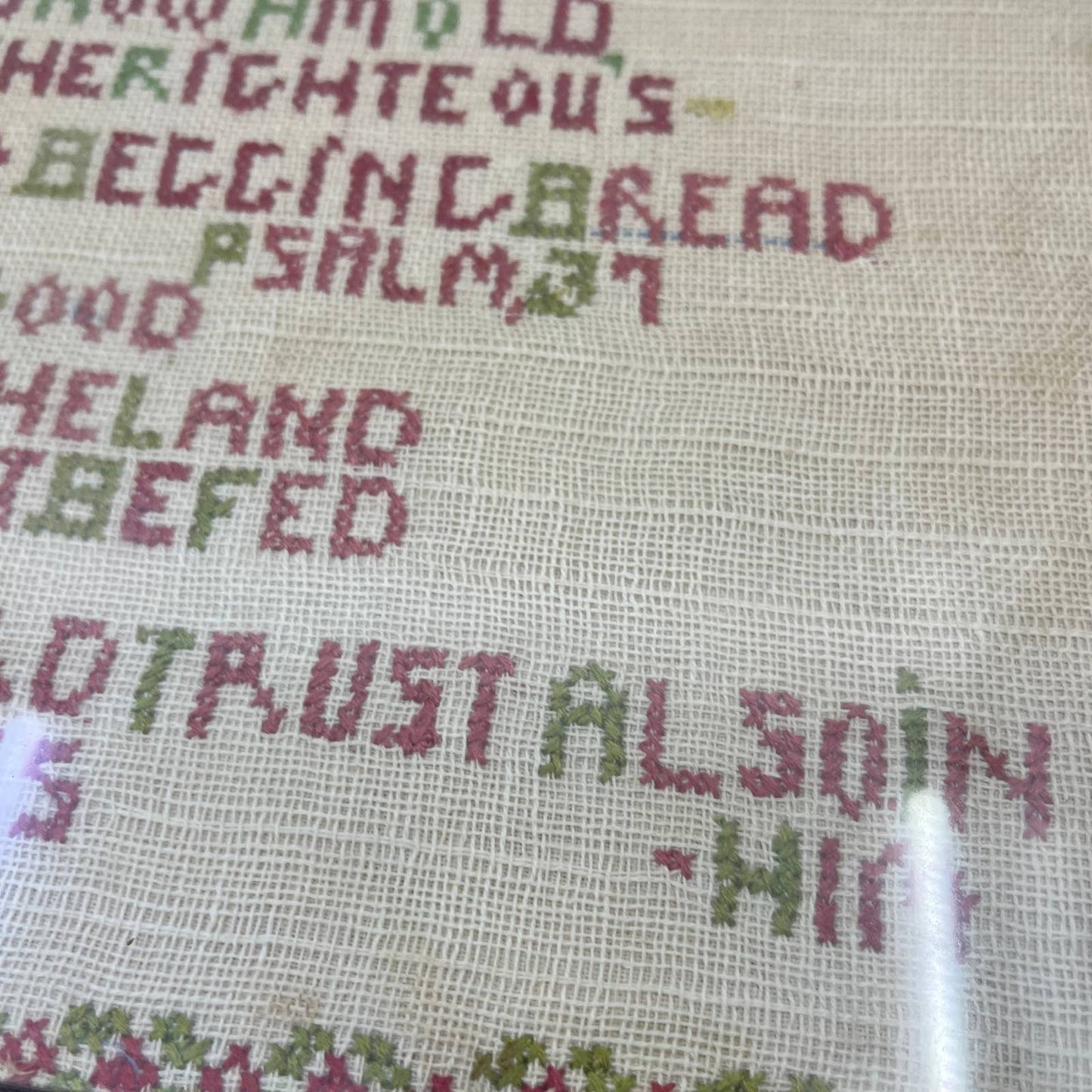 Antique Framed Cross Stitch Sampler Art Psalm 37 Trust in the Lord TG3