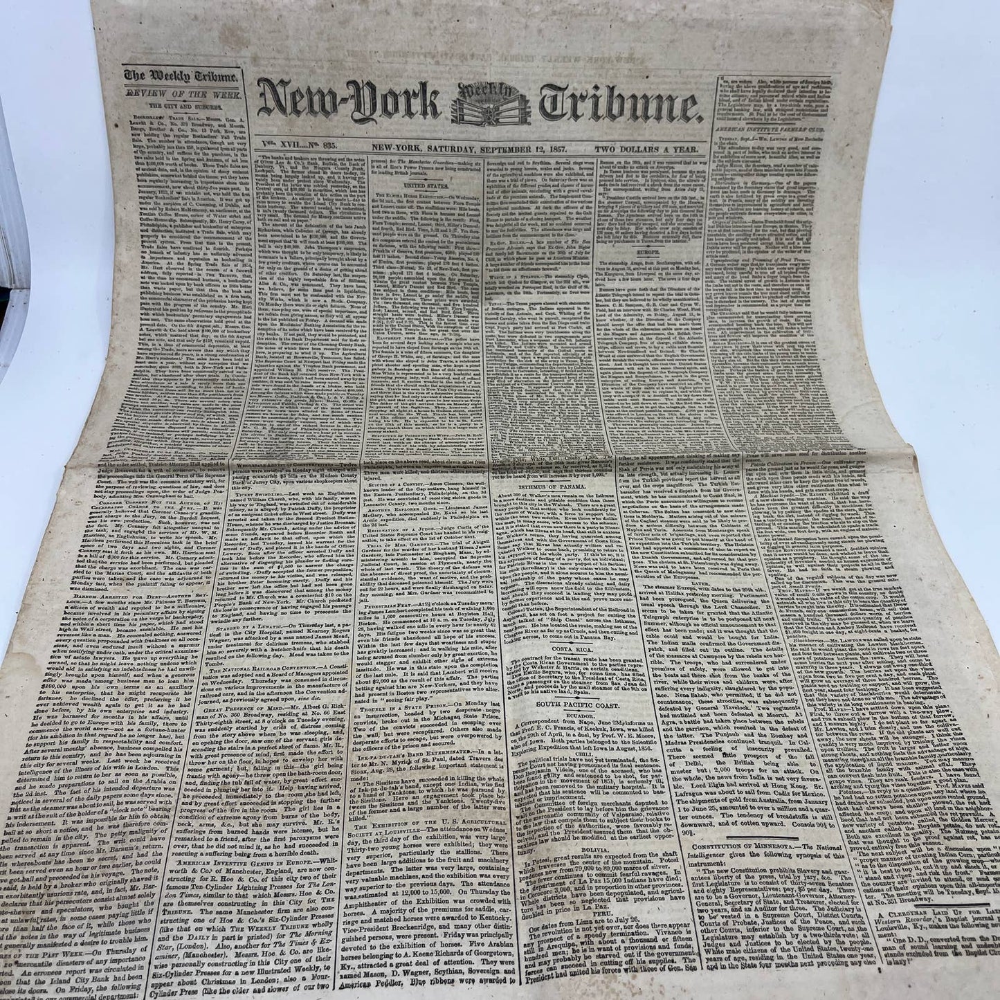 1857 Sep 12 Original New York Tribune - Texas & Native American Relations FL4