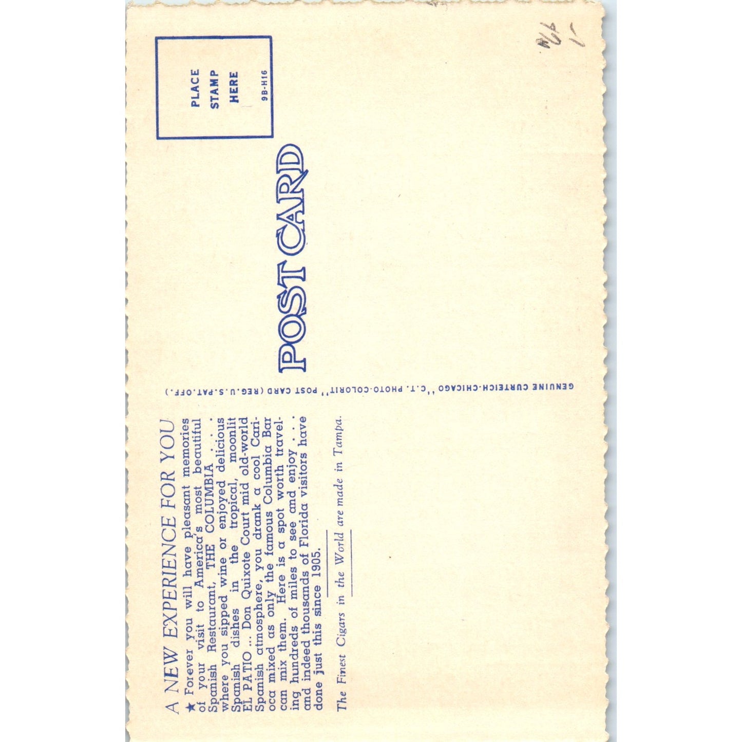 Columbia - The Gem of Spanish Restaurants Tampa Florida Original Postcard P2-1