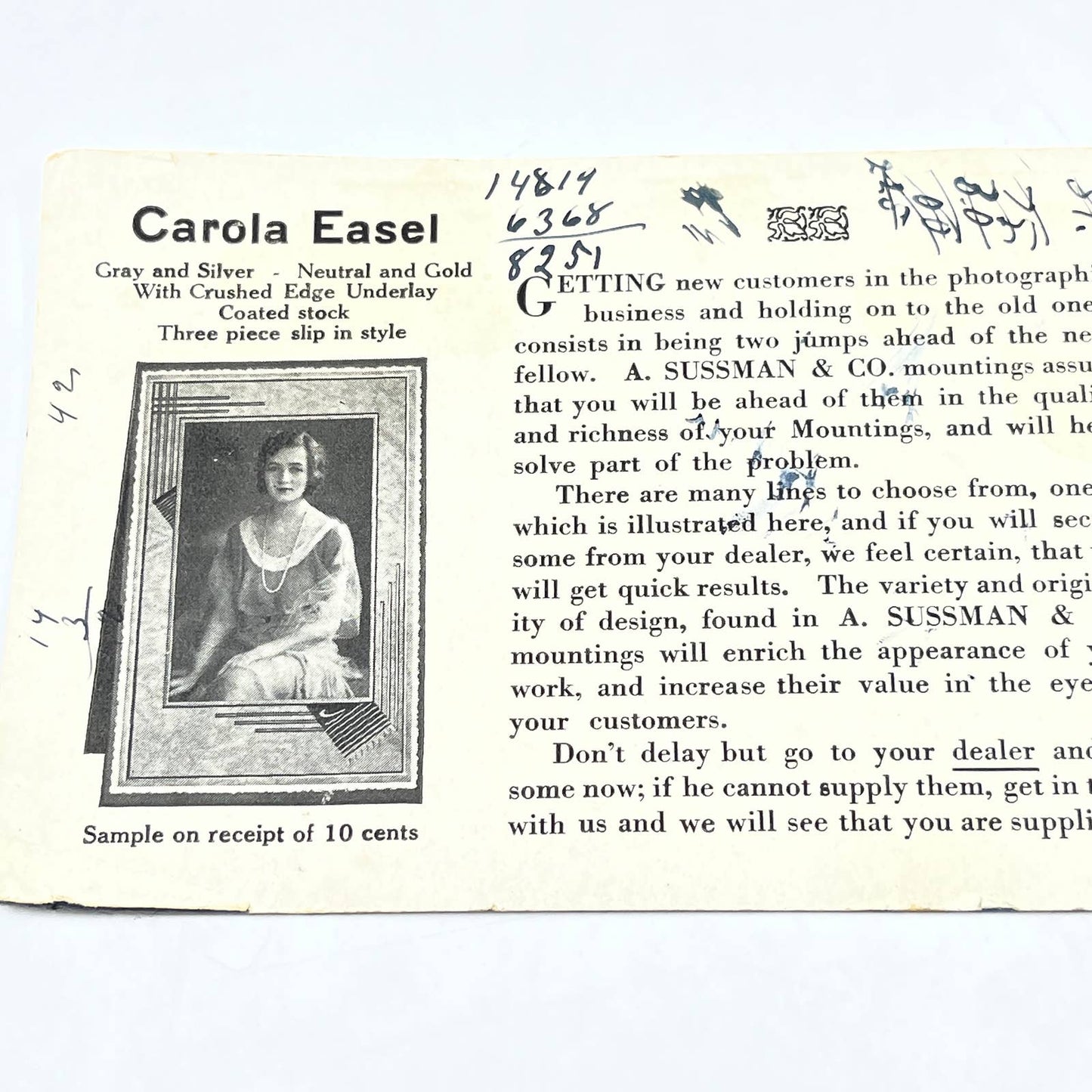 1920s Blotter A. Sussman & Co. Photographic Mounts & Folders Philadelphia AB8