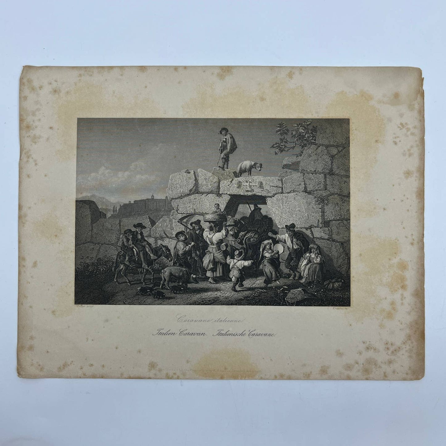 1864 Original Steel Art Engraving - Italian Caravan Weller 8.5x11" AC3