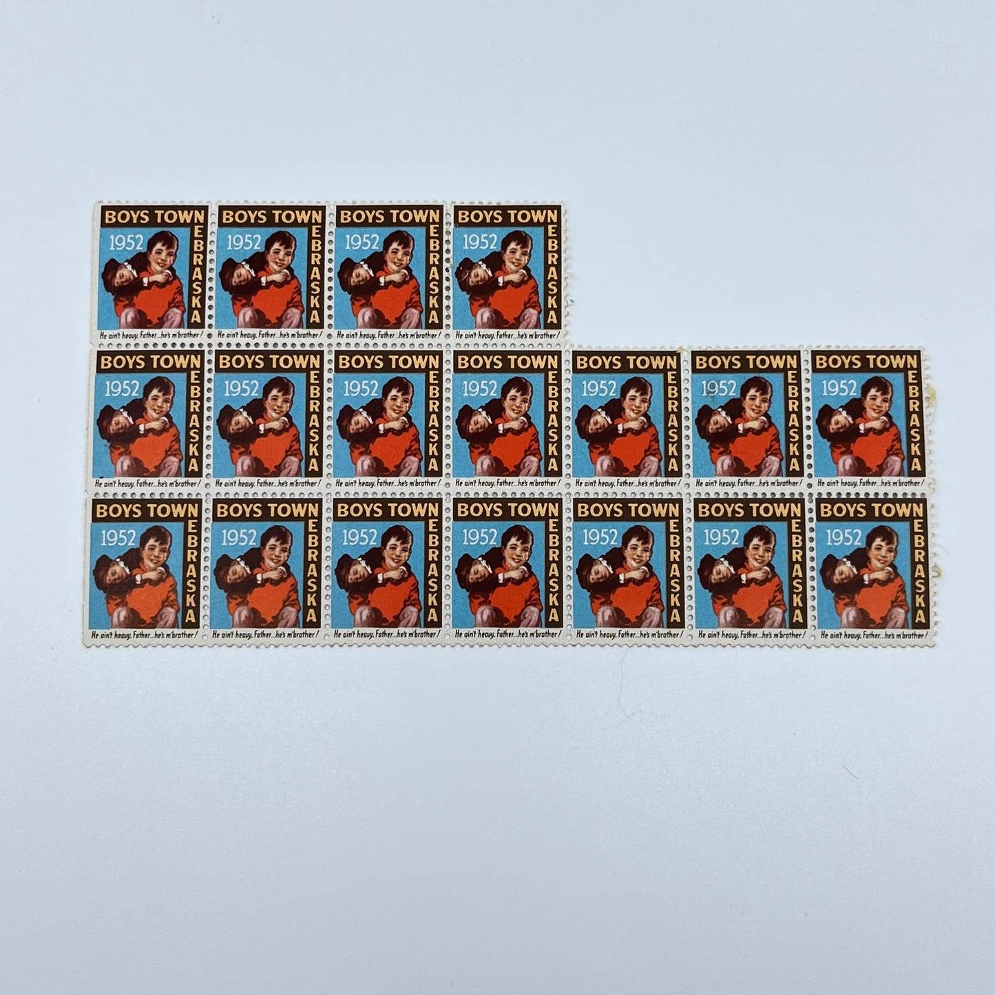 1952 Boys Town Nebraska stamps. Father Flanagan’s Boys Home - Partial Sheet D4