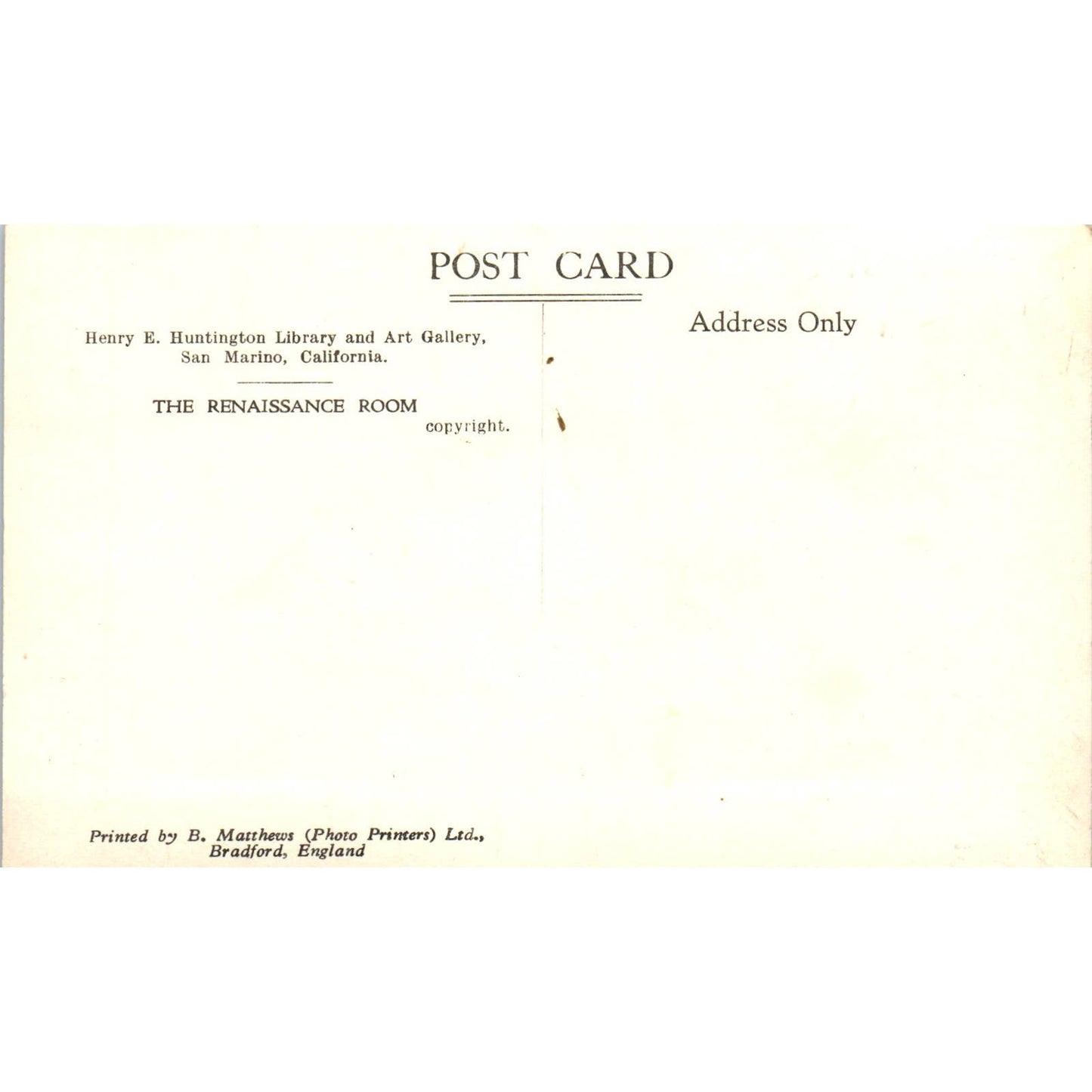 Vintage Postcard Renaissance Room Henry E. Huntington Library San Marino SE3-2