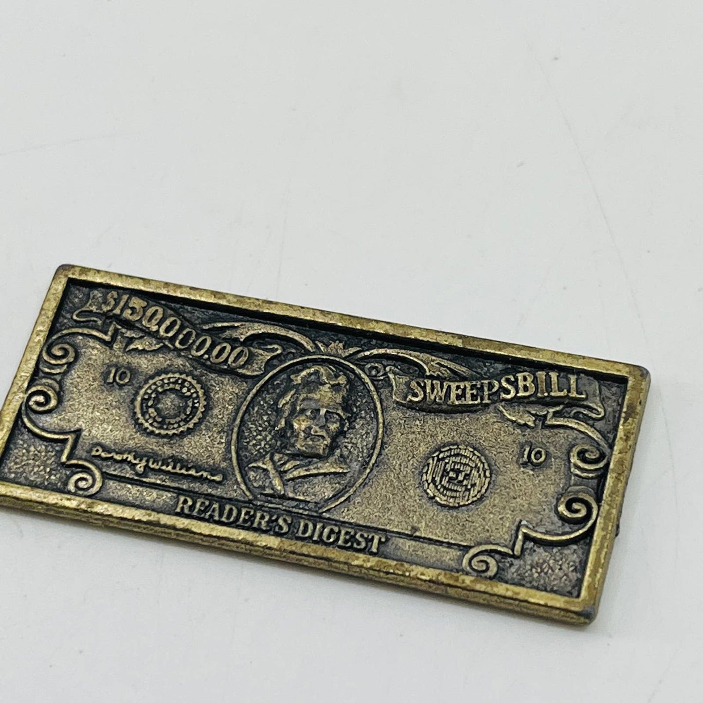 Vintage Reader's Digest Promo $150,000 Metal Sweeps Bill, 1.75" SB1