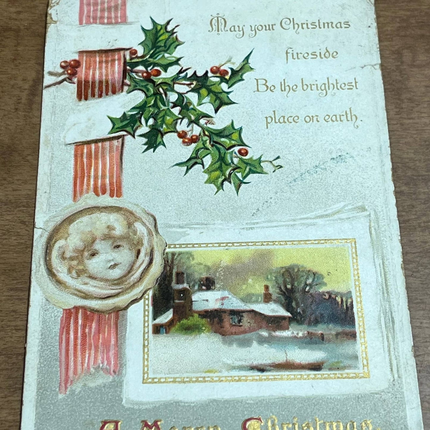 c1910 Tuck's RTS Christmas Postcard Country Scene Mistletoe Holly Berries PA2