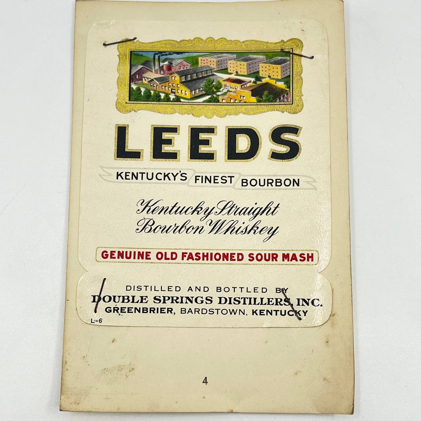Leeds Bourbon Whiskey Label Double Springs Distillery Greenbrier KY