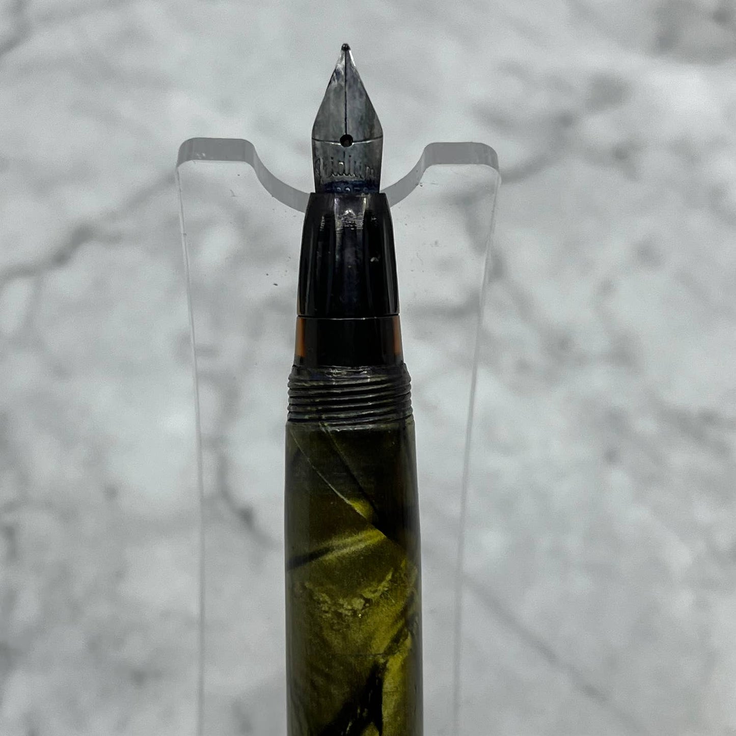1930s CONKLIN Marbleized Olive Green Celluloid Fountain Pen Button Fill SE6