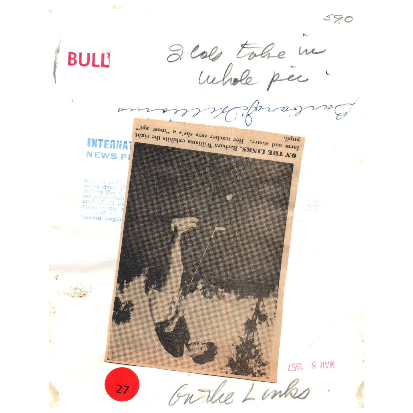 1957 Original Press Photo Ladies' Golf Barbara Williams ~7x9 AD1