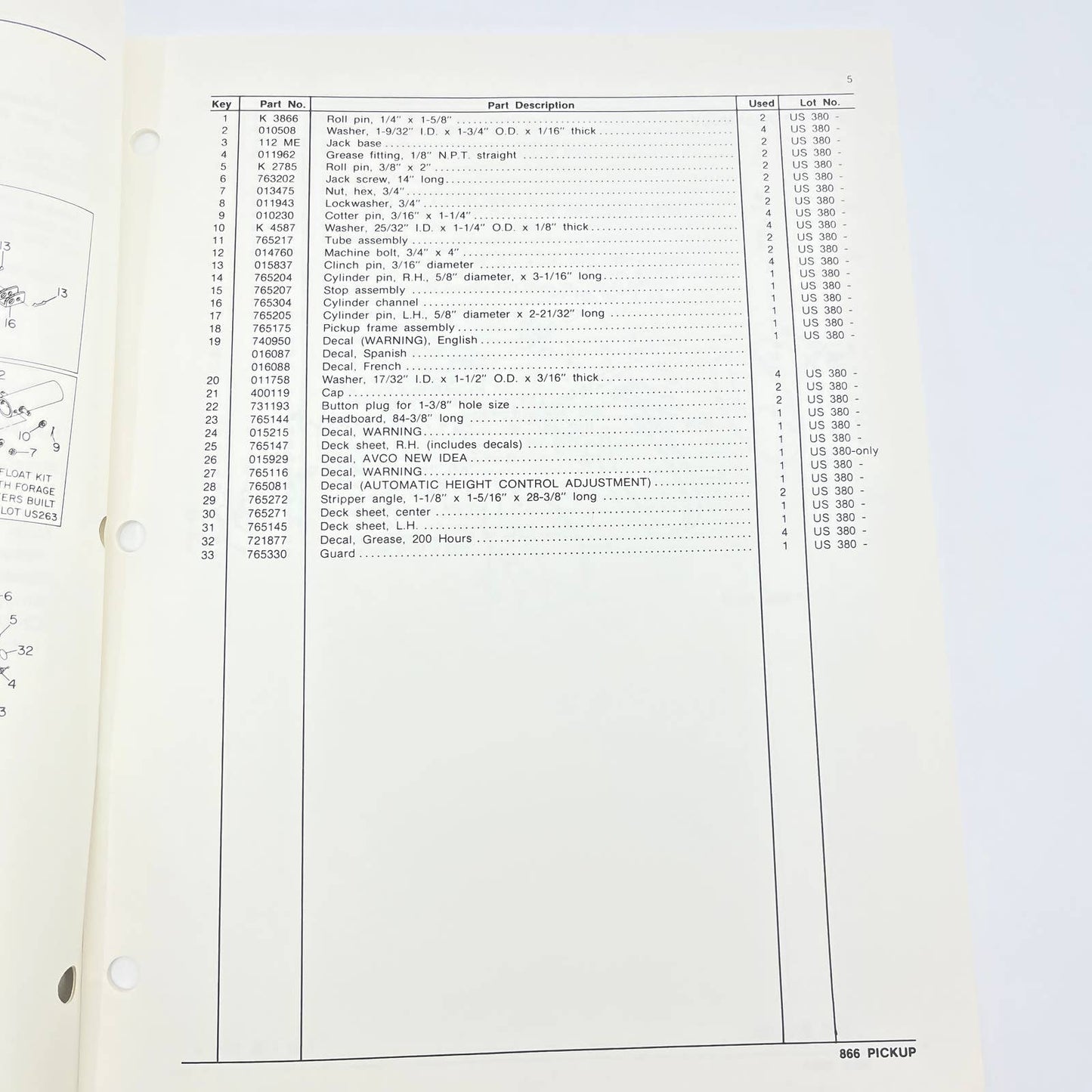 Original 1987 New Idea Operator's Manual US-75 866 Forage Harvester Pickup TB9