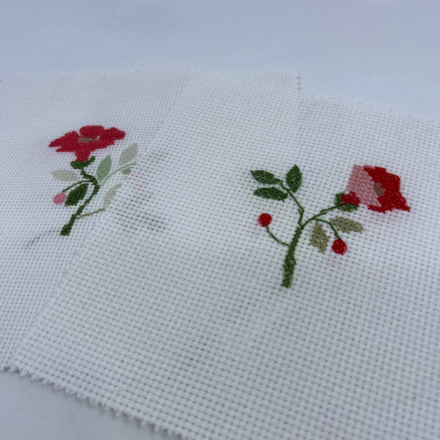 Vintage Cross Stitch Embroidery Rose Set of 2 Completed and 1 to Complete 7" TC1
