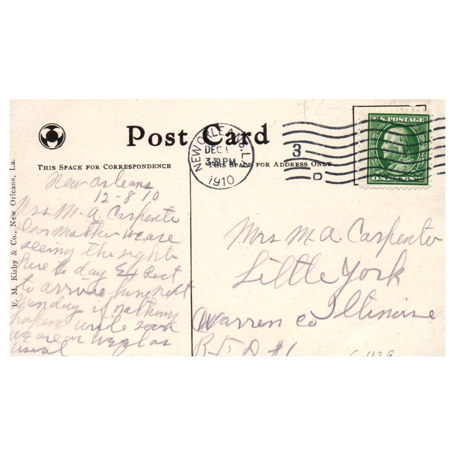 USS Illinois New Orleans Naval Station 1910 - Original Postcard TJ8-5