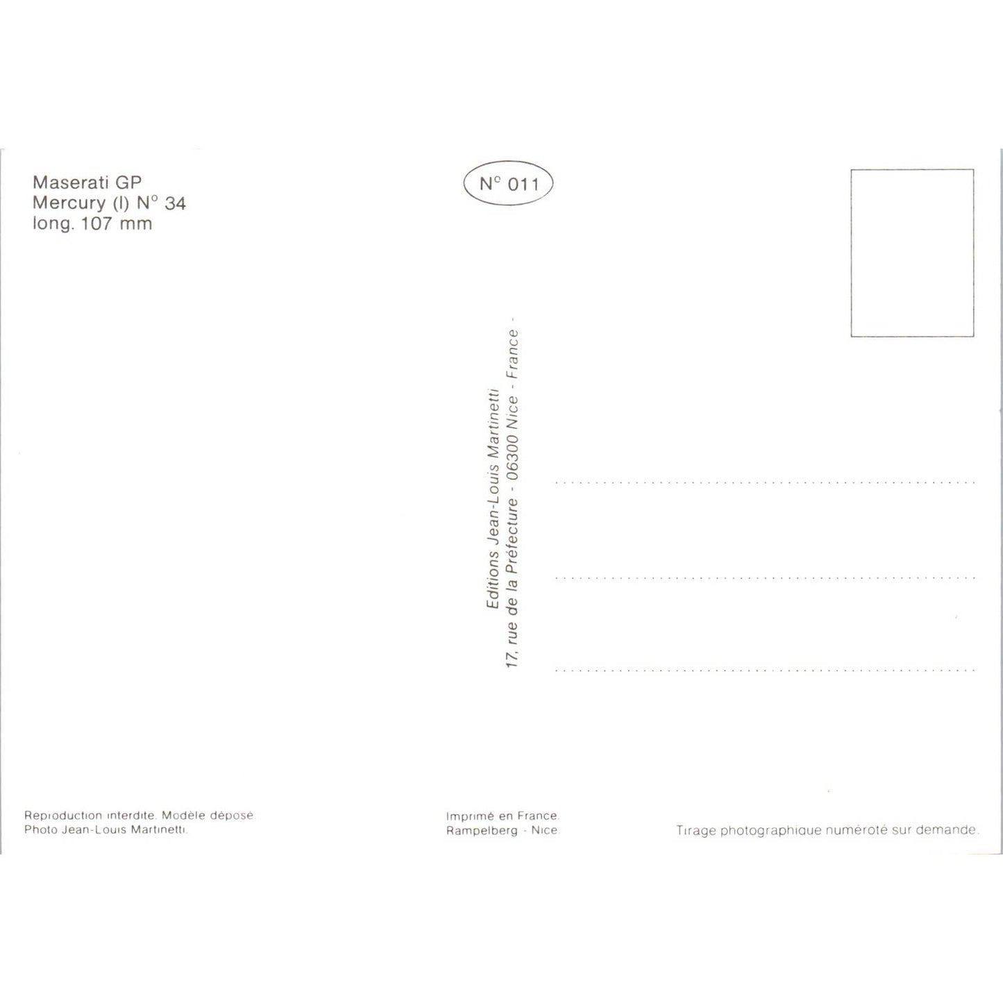 Maserati GP Mercury N 34 French Toy Race Car Original Postcard TK1-P18