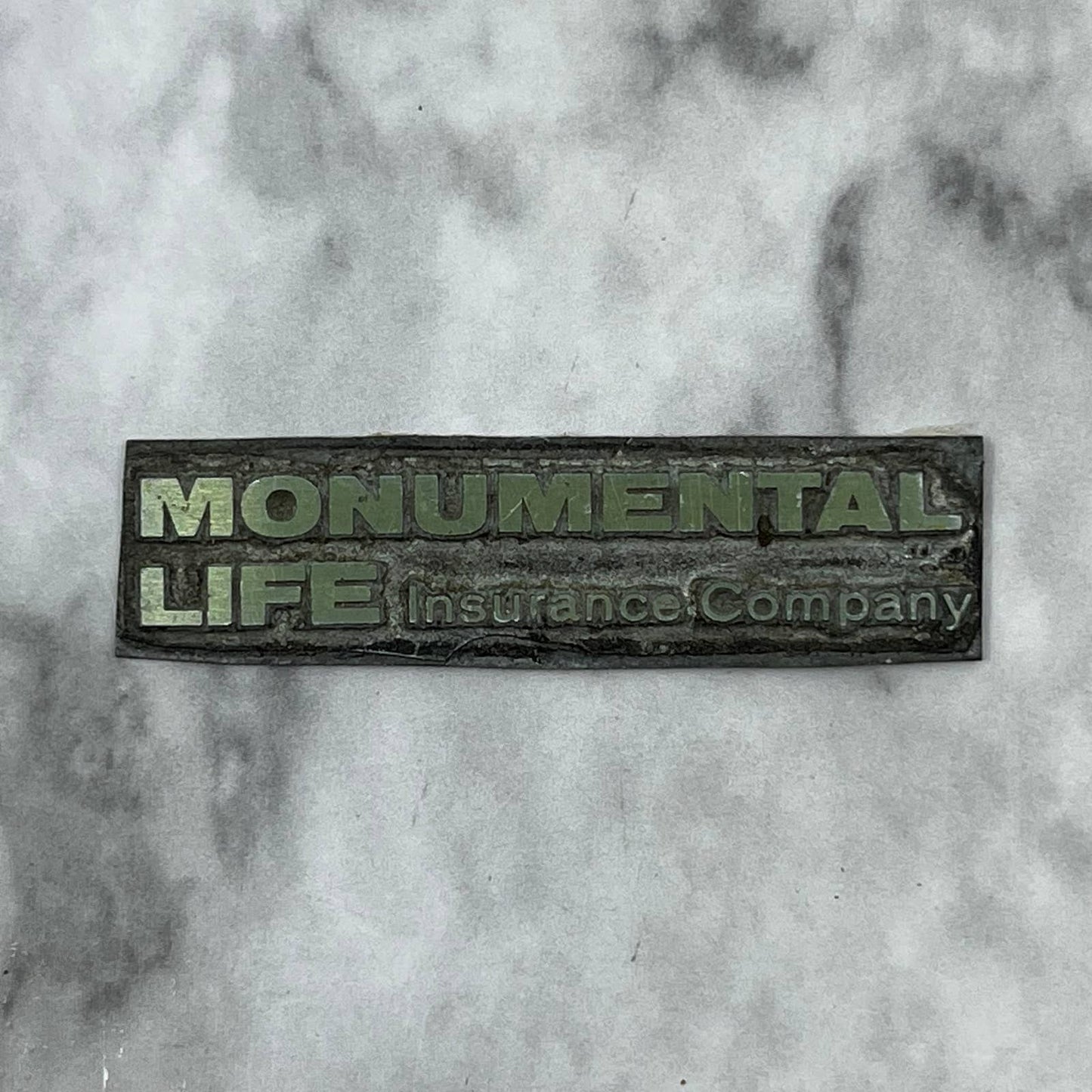 Vintage Letterpress Printers Block Plate Monumental Life Insurance Co. TJ512