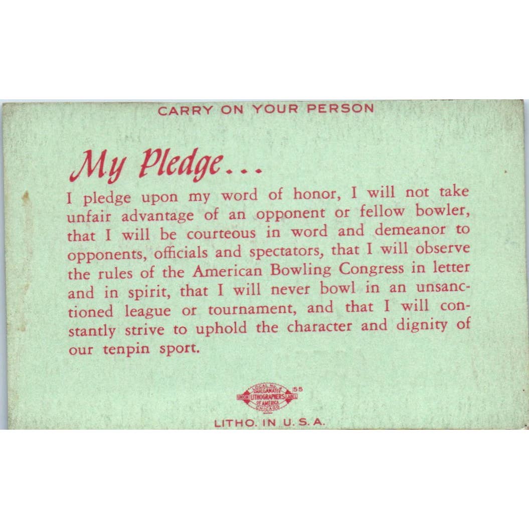 1950 American Bowling Congress Milwaukee Membership Card National Lodge SE5-37