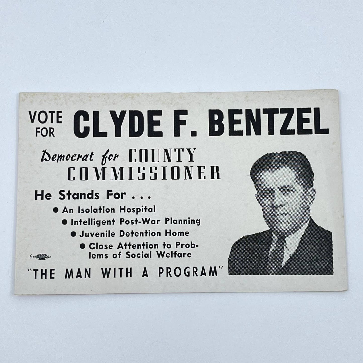 1940s Political Blotter Card Clyde F. Bentzel County Commissioner York PA D4