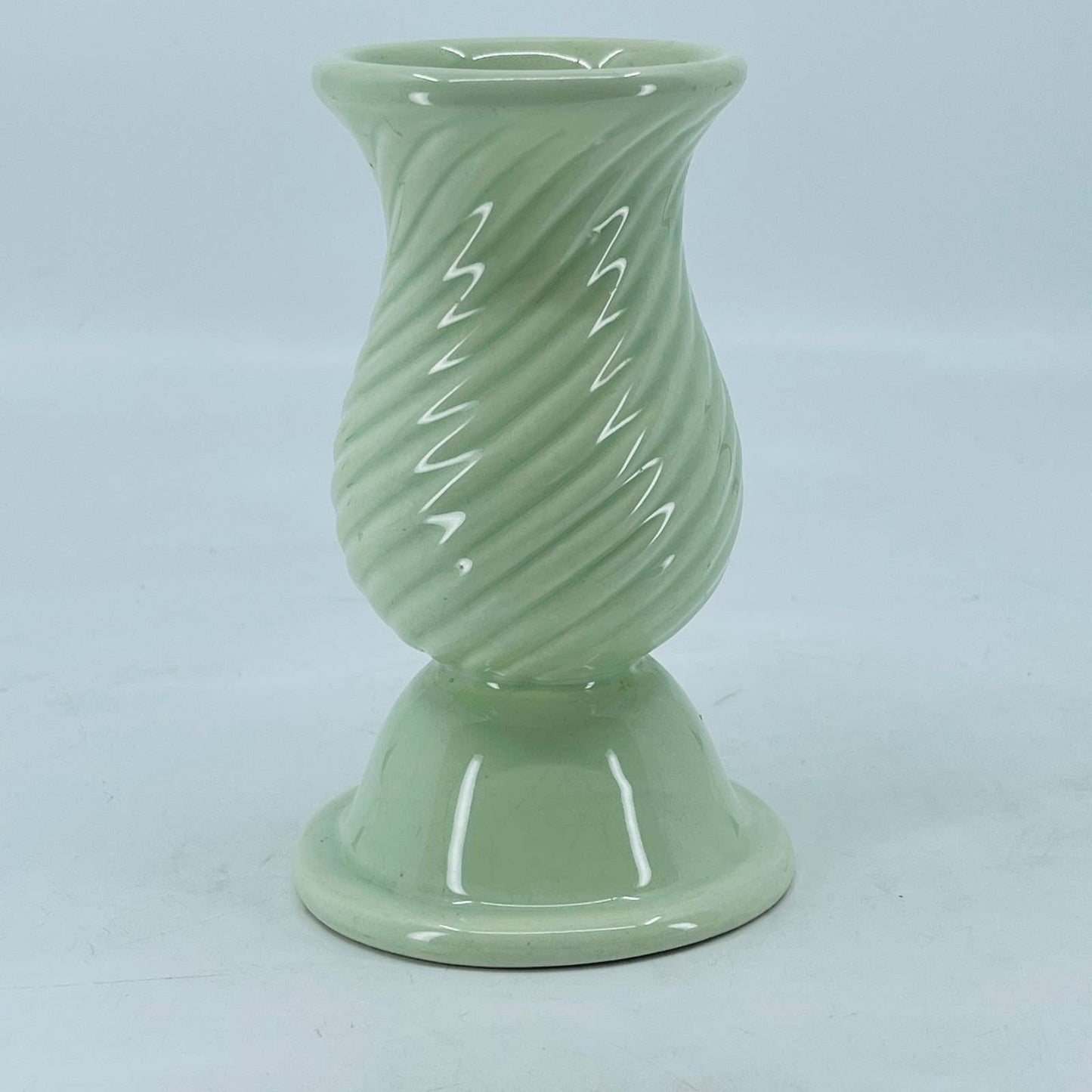 Vintage Ceramic Bud Vase Mint Green Swirl Ribbed Made in Portugal 5.5” TA5