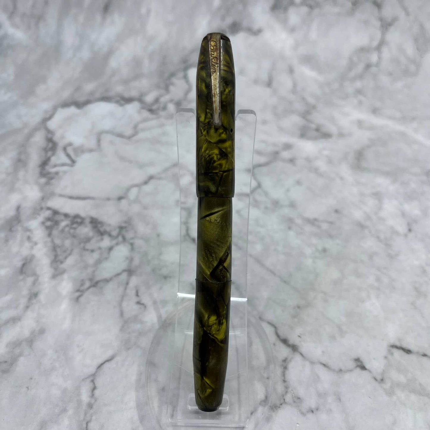 1930s CONKLIN Marbleized Olive Green Celluloid Fountain Pen Button Fill SE6