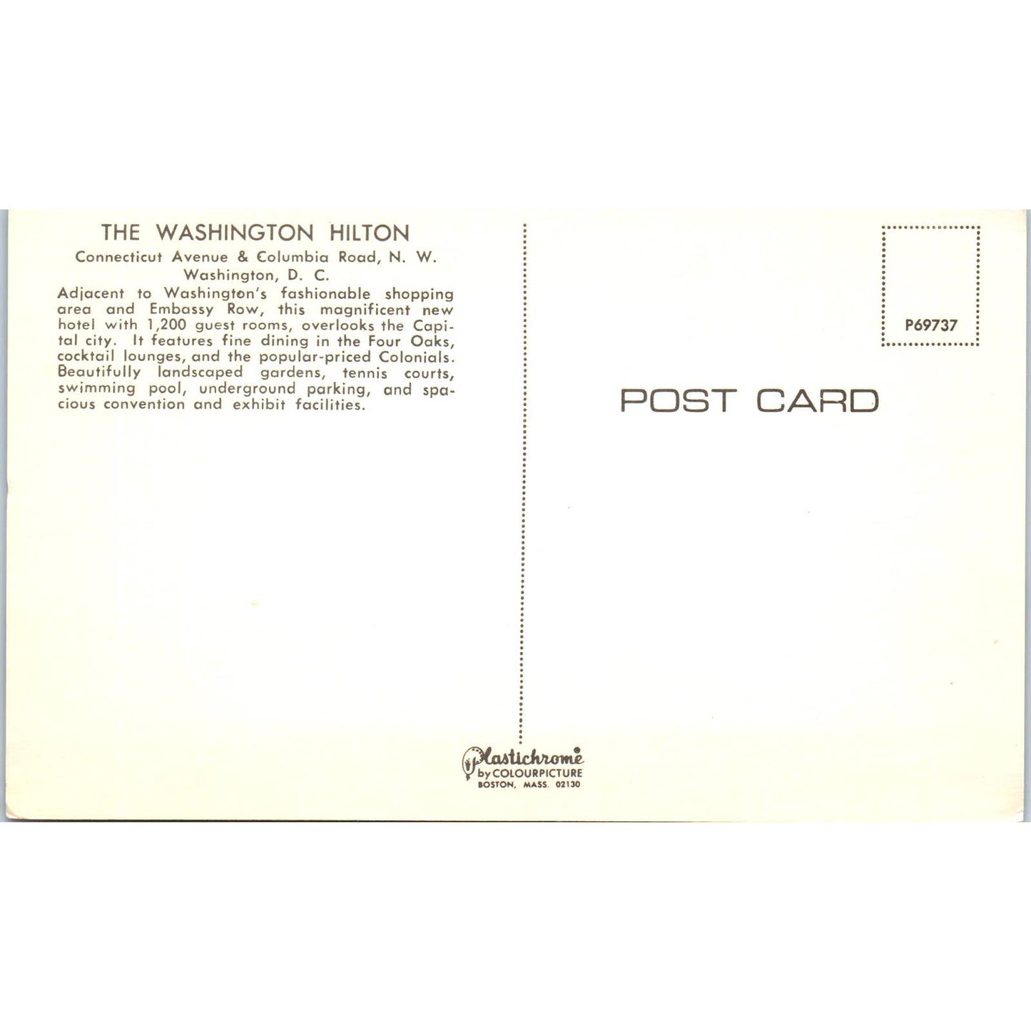 The Washington Hilton Hotel Washington D.C. Original Postcard TK1-P2