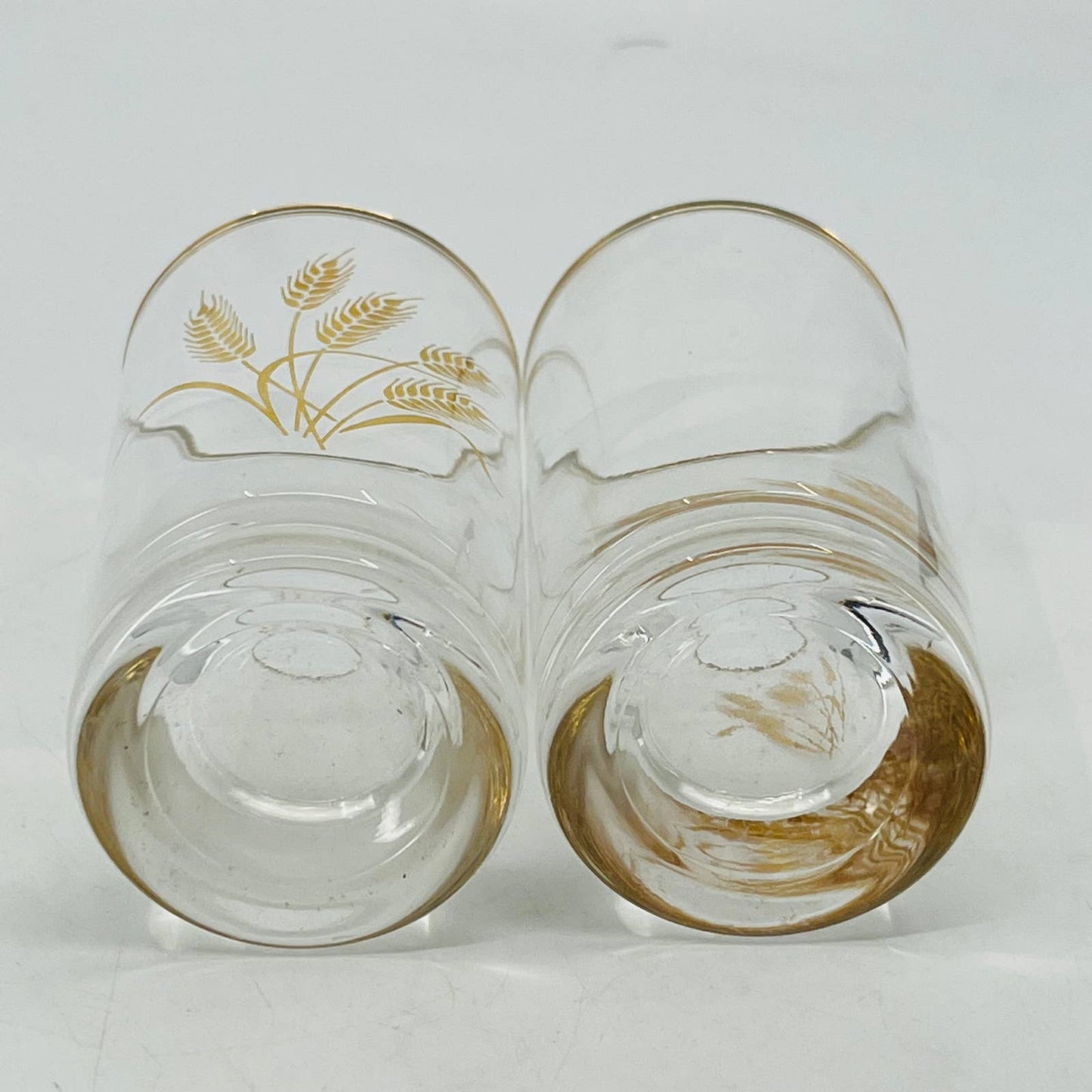 Vtg MCM Mid Century Homer Laughlin 22K Golden Wheat Juice Glasses Set of 2 TC6