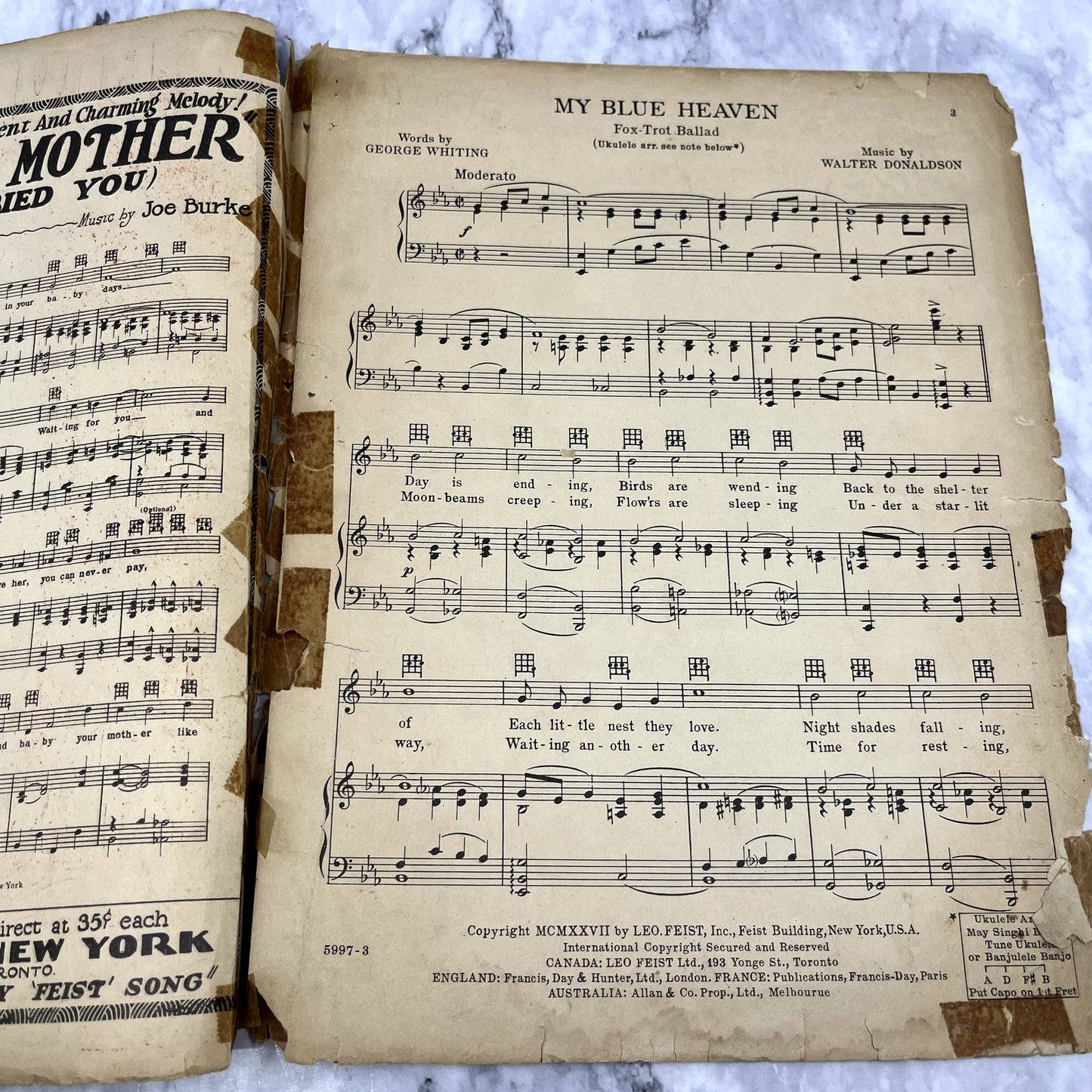 My Blue Heaven Walter Donaldson George Whiting 1927 Sheet Music V37-5