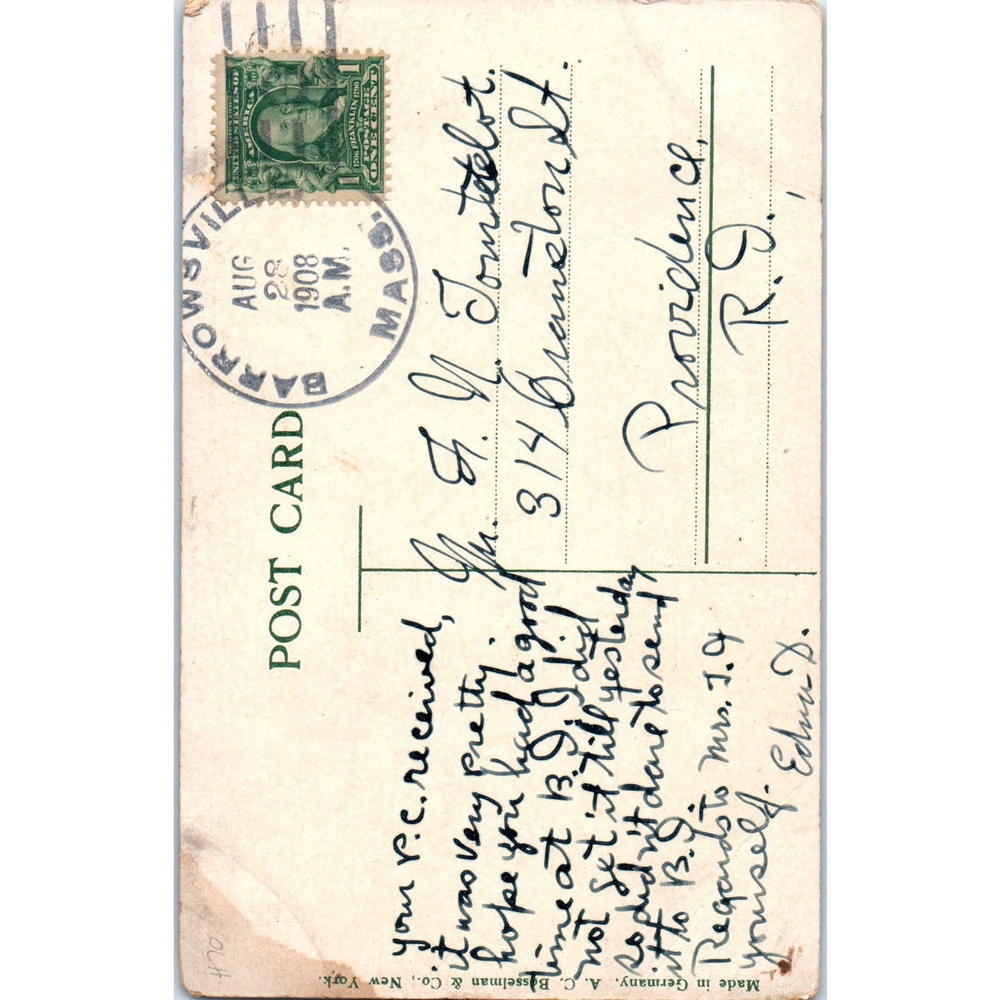 Soldiers Monument Taunton MA 1908 Original Postcard P3-3