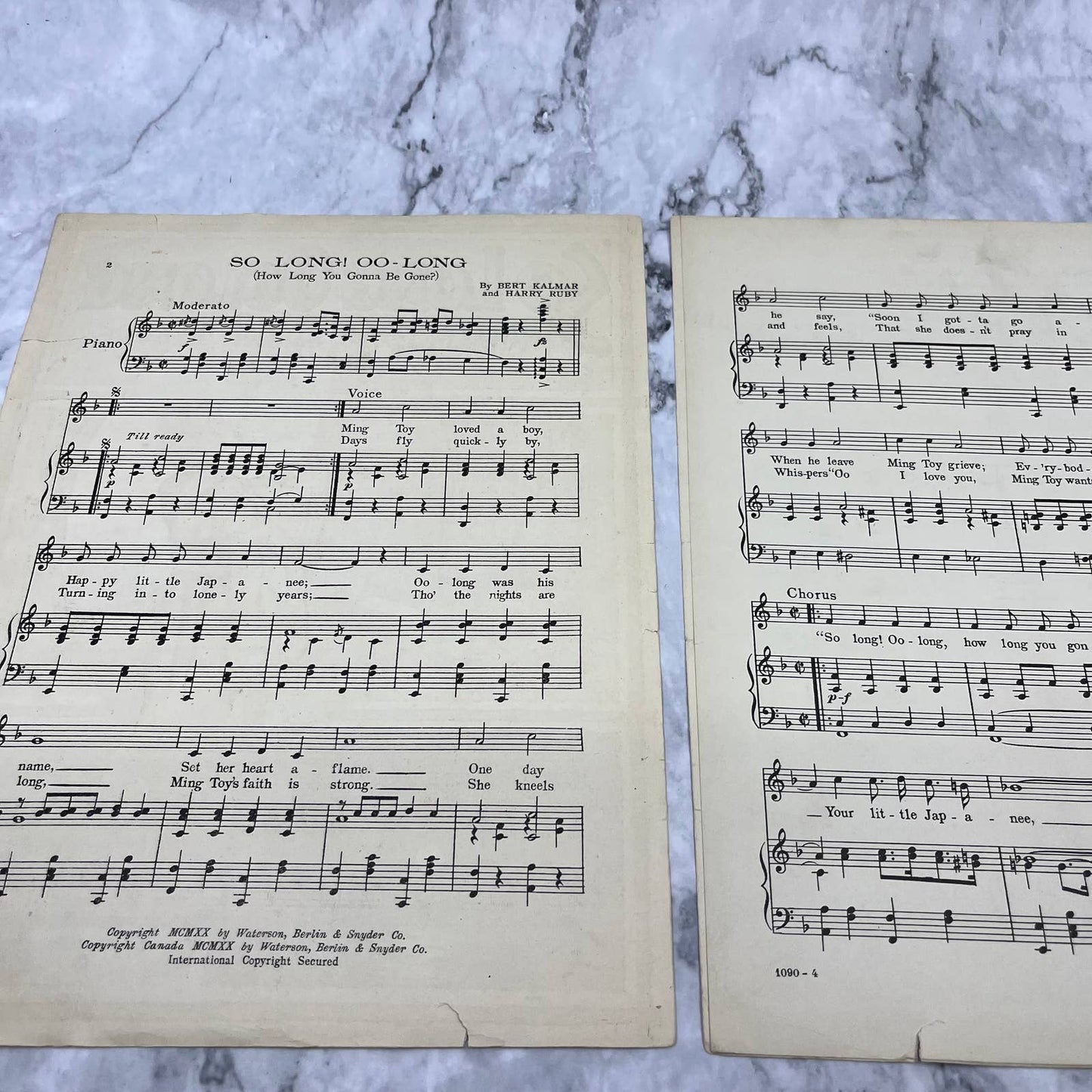 1920 SO LONG OOLONG HOW LONG YOU GONNA BE GONE Sheet Music Kalmar Ruby TJ4