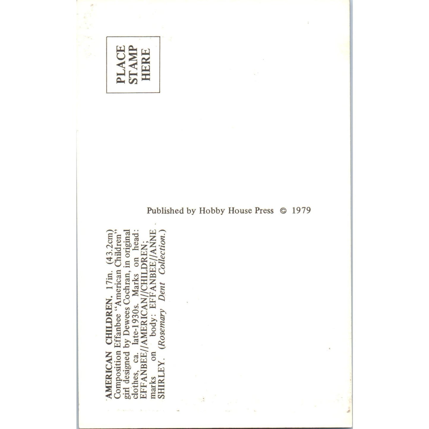 American Children Composition Effanbee Doll Dewees Cochran Original Postcard PB8