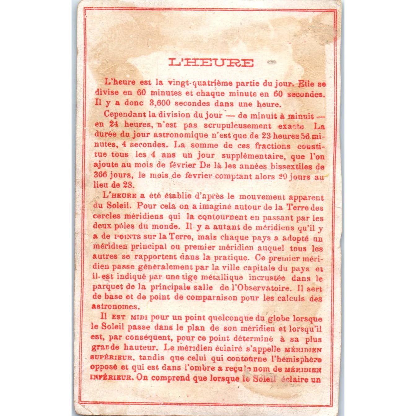 1880s Victorian Trade Card French Aux Neuf Provinces L'Heure SE8