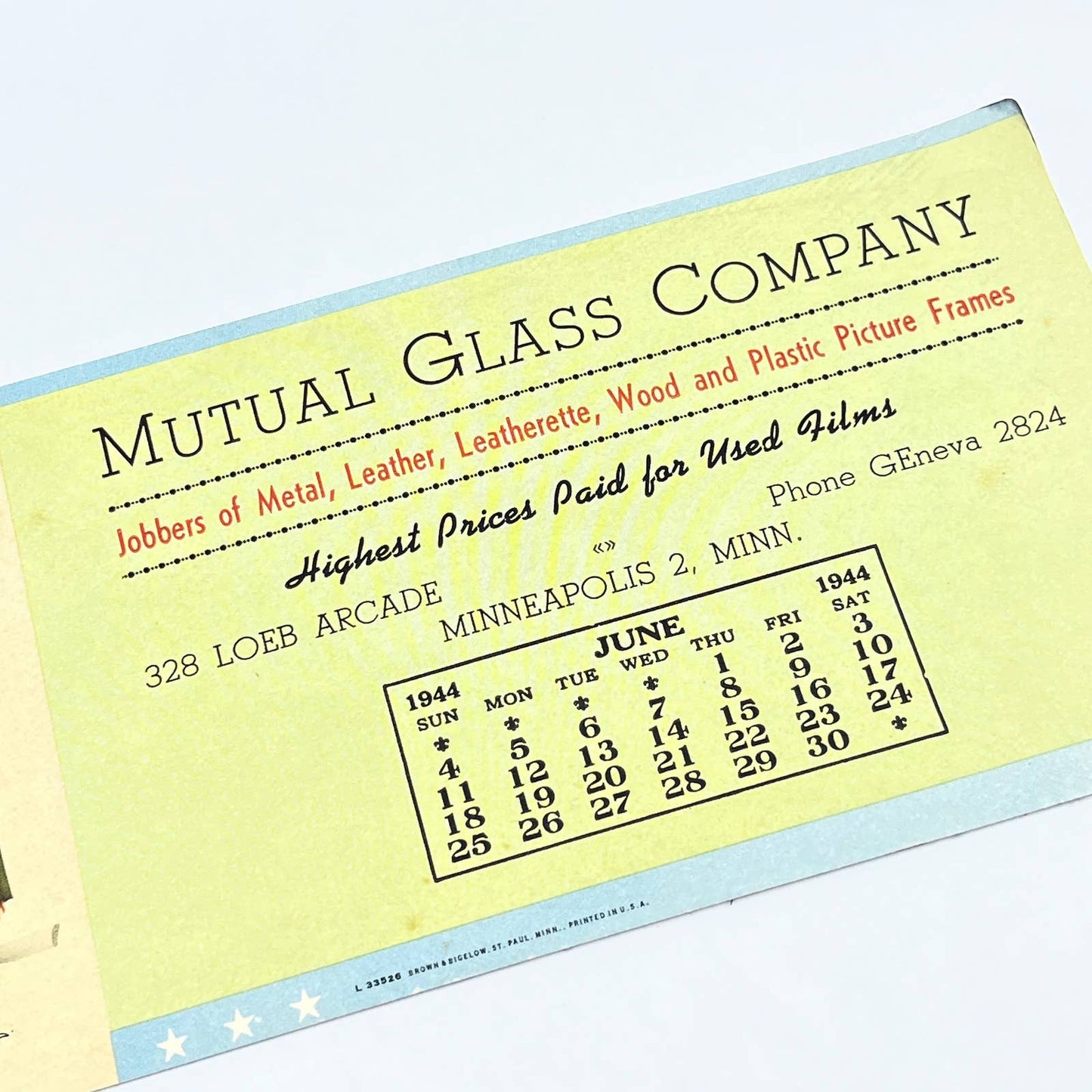 1944 Blotter Mutual Glass Company Mpls MN Monkey Here Today Ham Tomorrow AB8-2