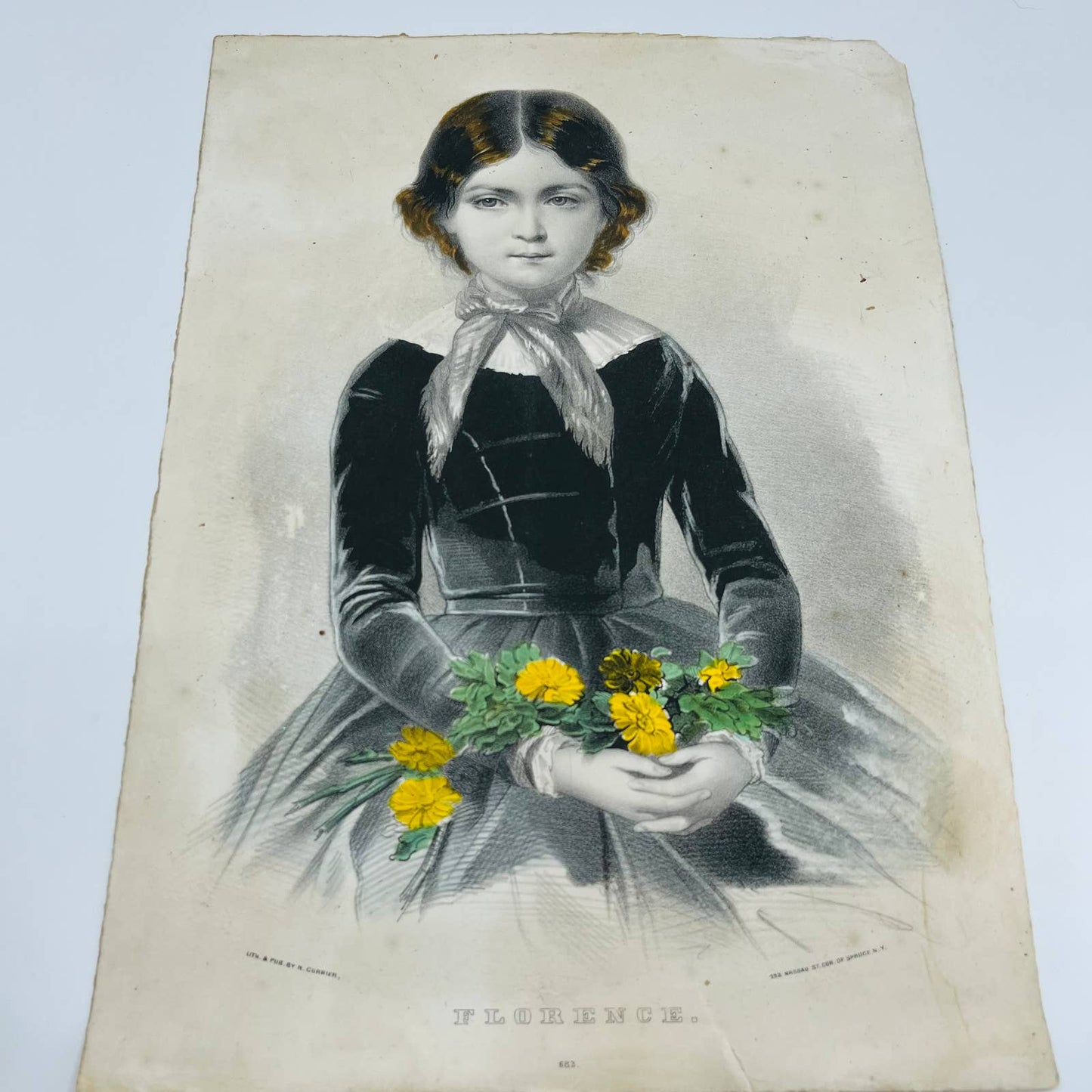 c1850 Antique Hand-Colored Currier & Ives Lithograph "Florence" 10 x 14 FL1