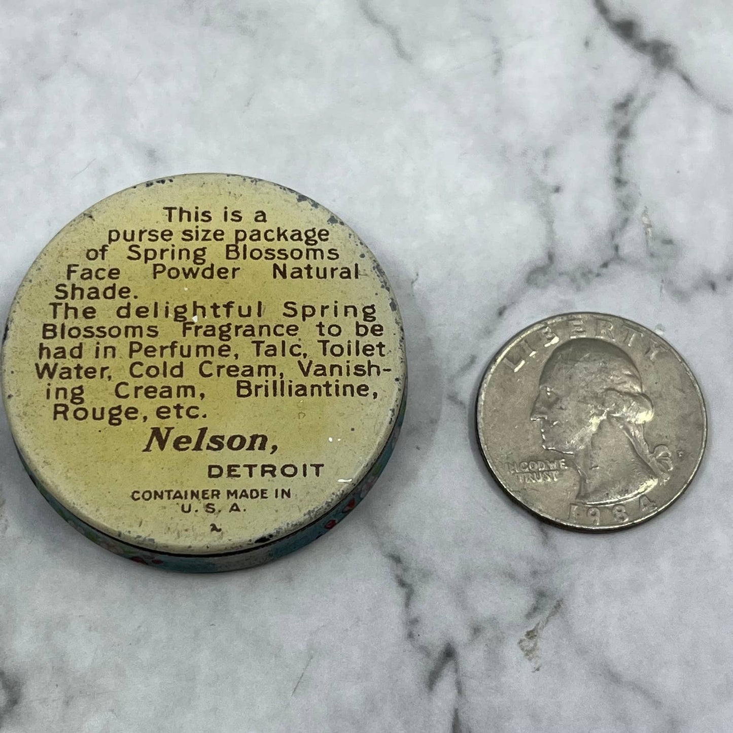 Vintage Spring Blossoms Face Powder Tin Nelson Detroit 1.5" SE7