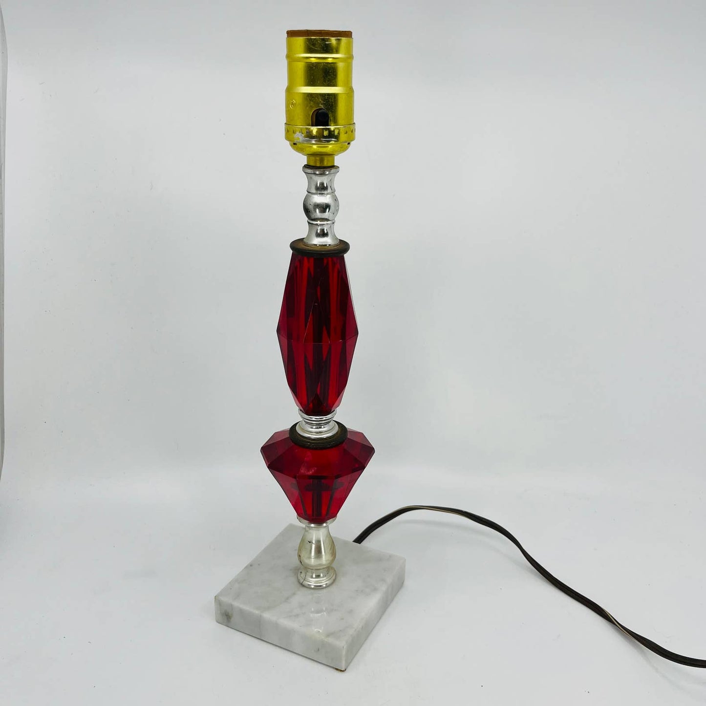 1950s MCM Mod Red Lucite Table Lamp with Marble Base WORKS 13.5” TC6