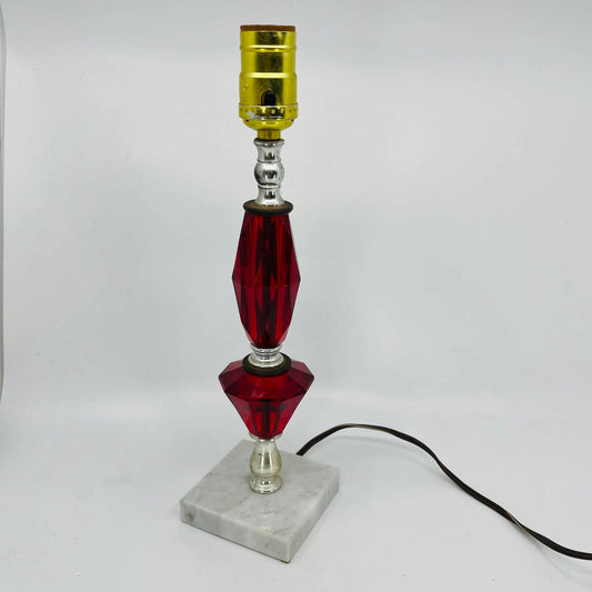 1950s MCM Mod Red Lucite Table Lamp with Marble Base WORKS 13.5” TC6