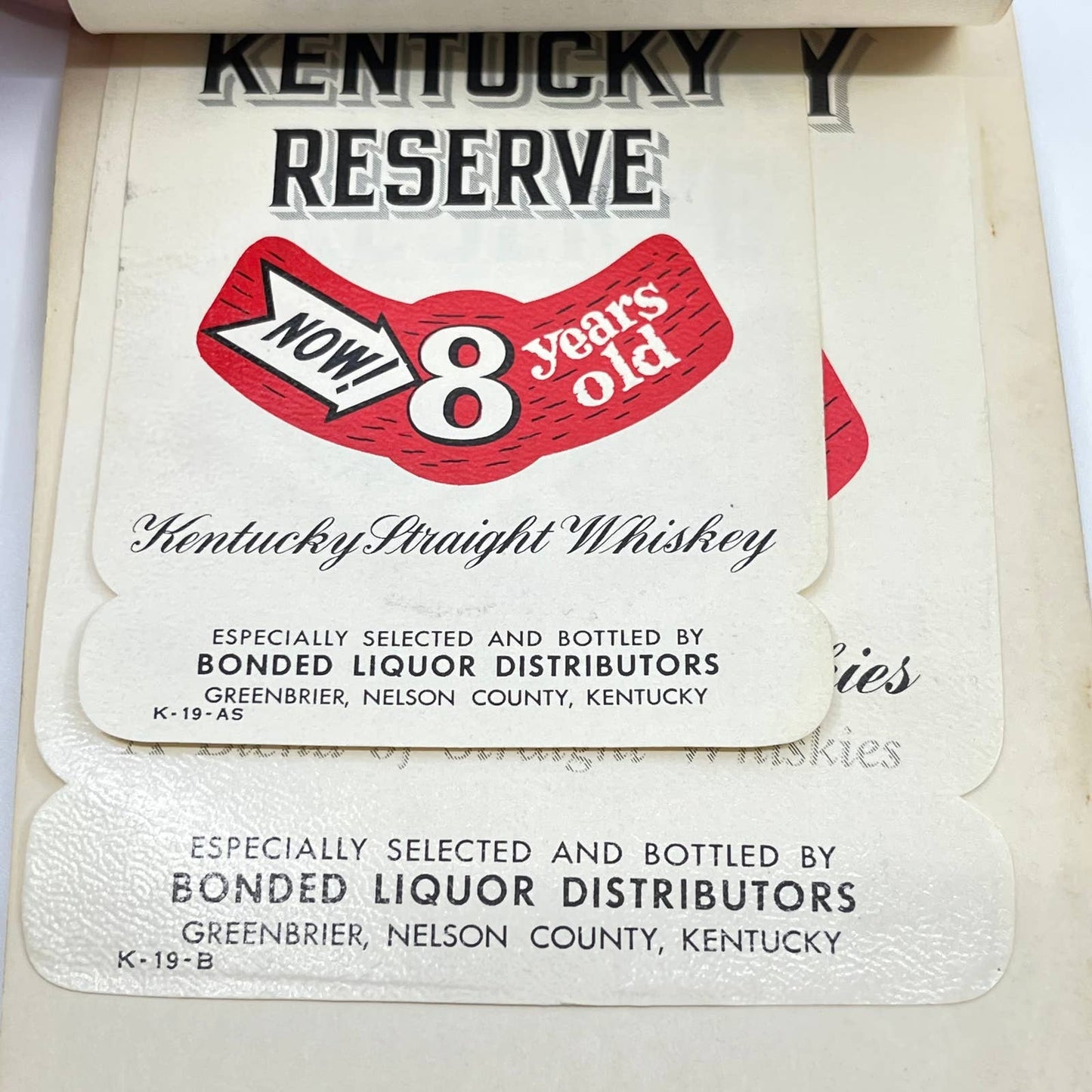 Kentucky Reserve Whiskey Label Set of 5 Bonded Liquor Distributors Greenbrier