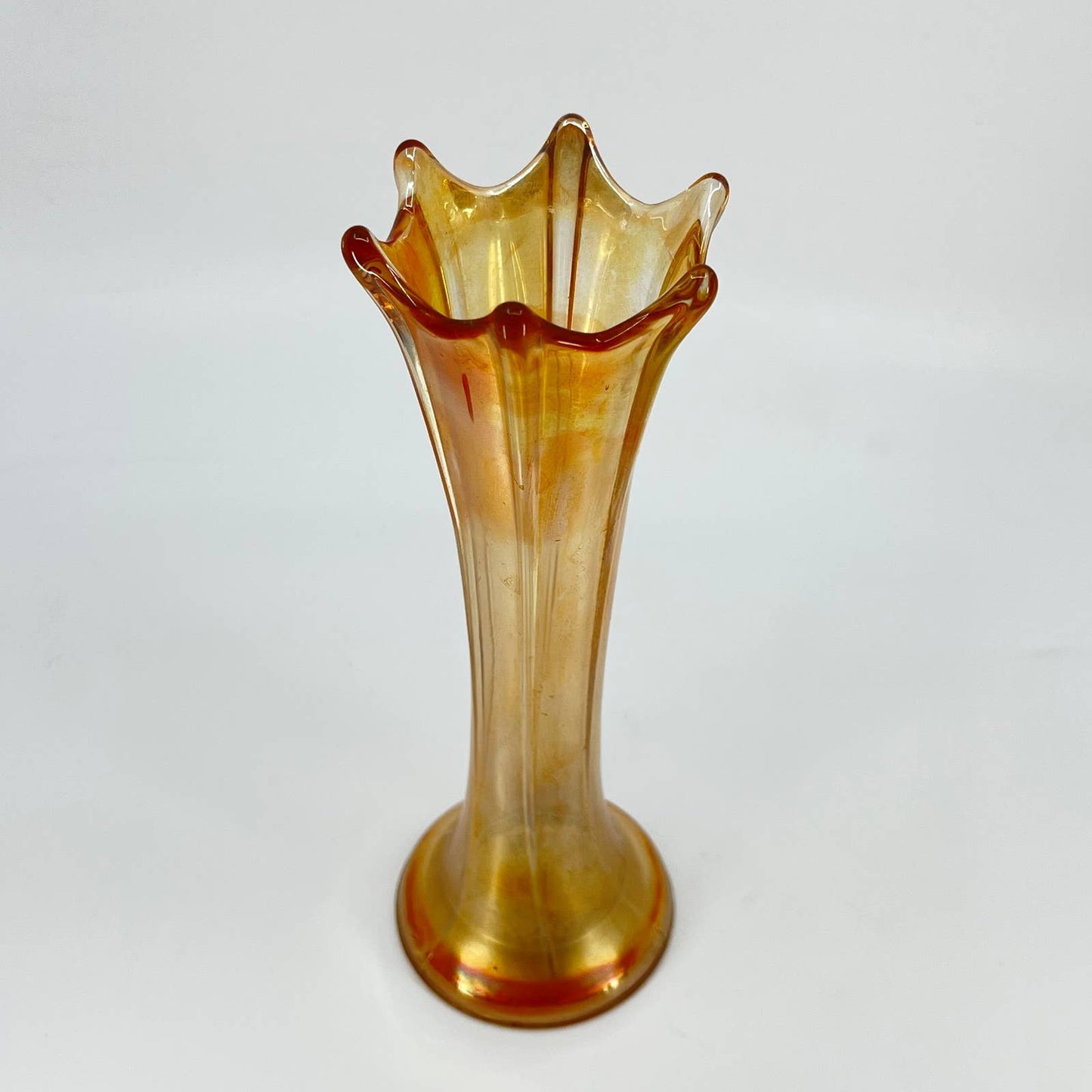 Imperial Glass Marigold Carnival Swung Vase Morning Glory Pattern 8” TD8