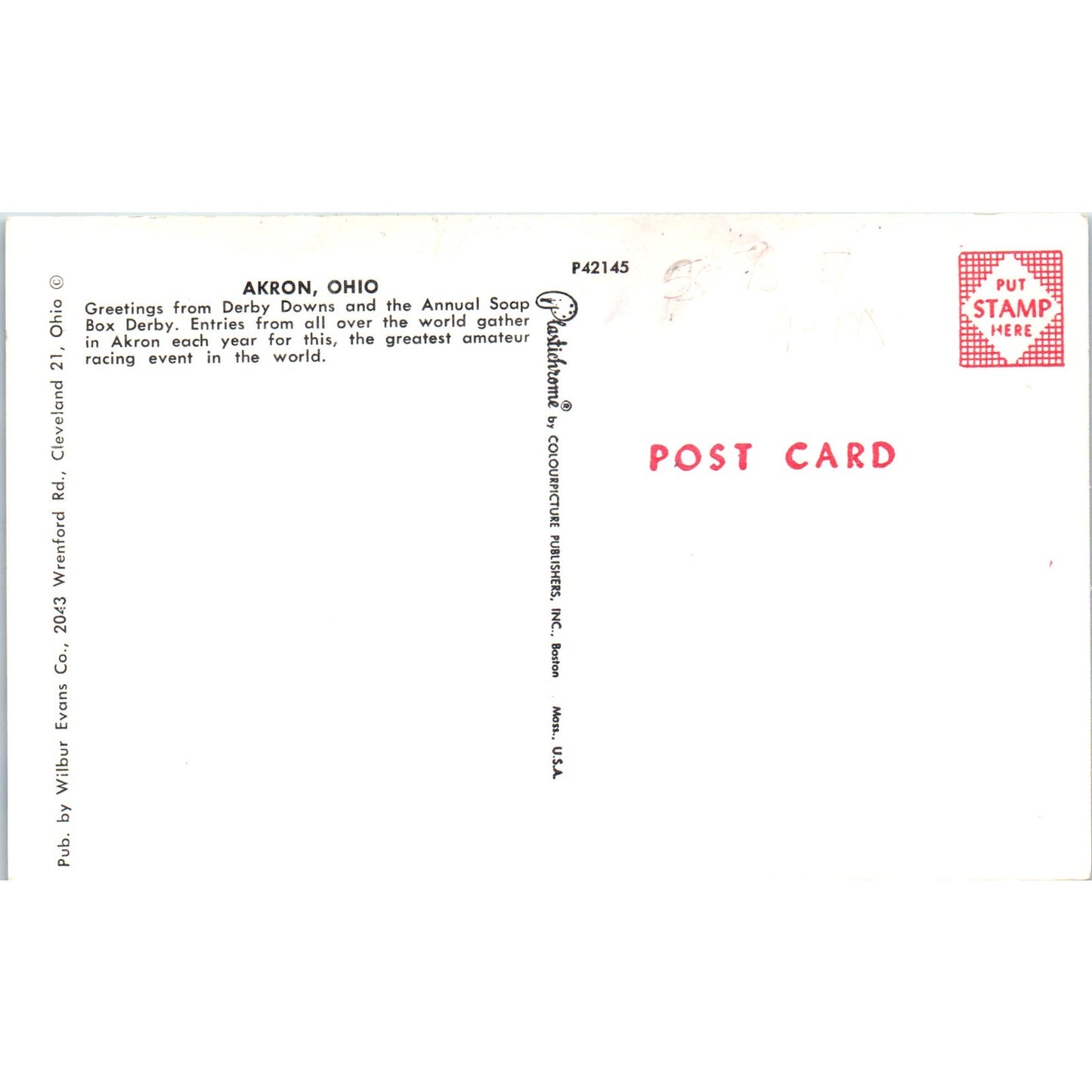 Annual Soap Box Derby Akron Ohio Original Postcard P2-12