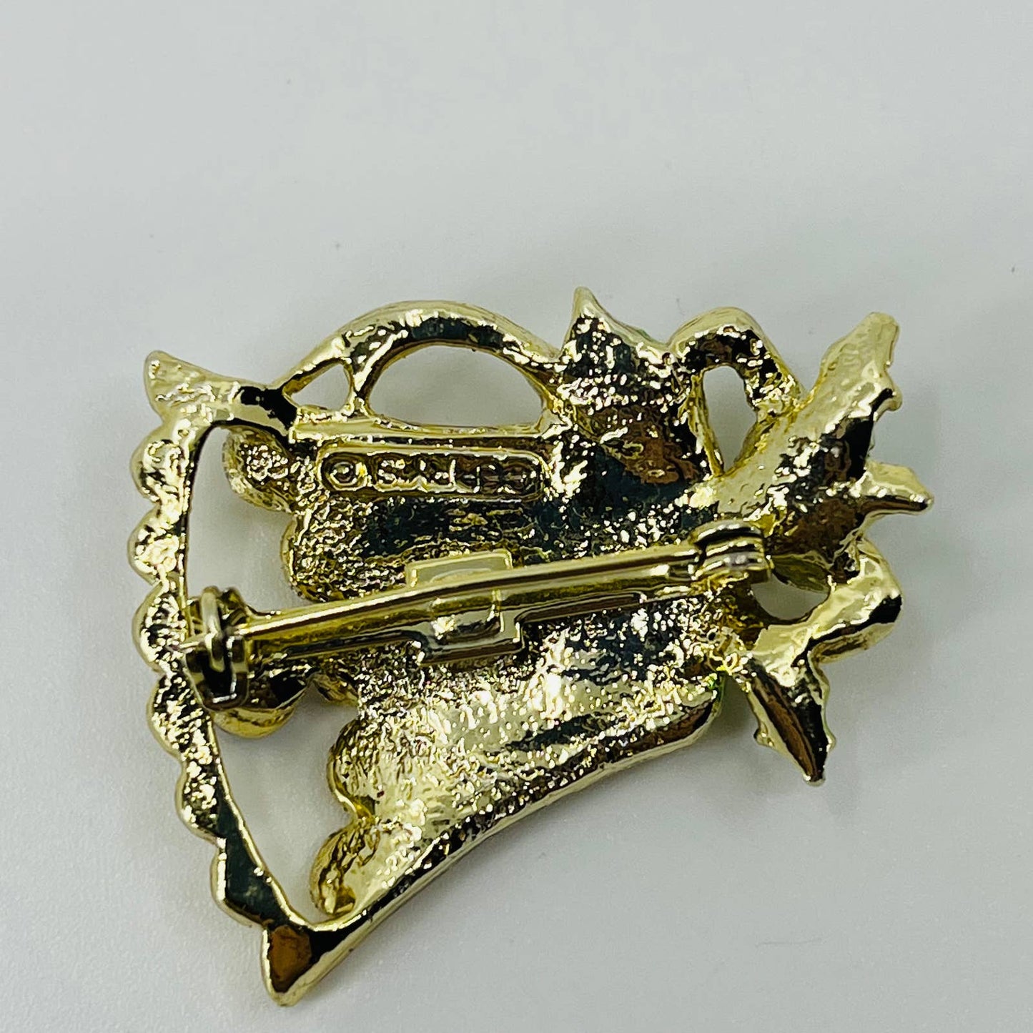 Vintage Gerry’s Enamel Christmas Bell Holly Pin Brooch Gold Tone SB2
