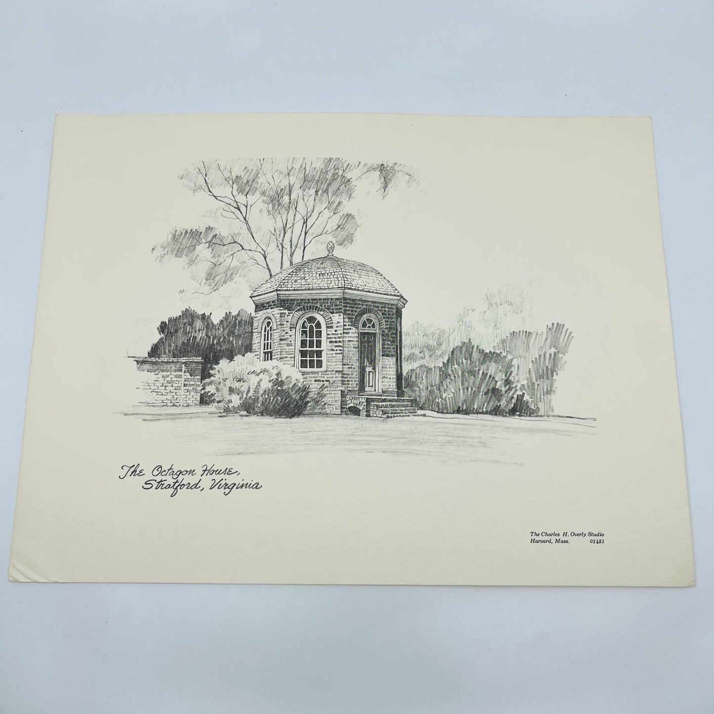 Vintage The Octagon House Stratford Virginia Sketch Print 11 x 14.5” FL1