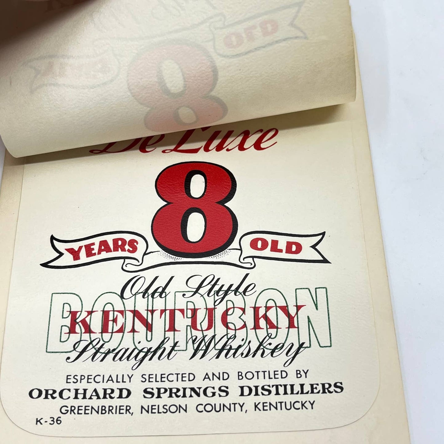 Kentucky Deluxe Whiskey Label Set of 2 Orchard Springs Distillers Greenbrier