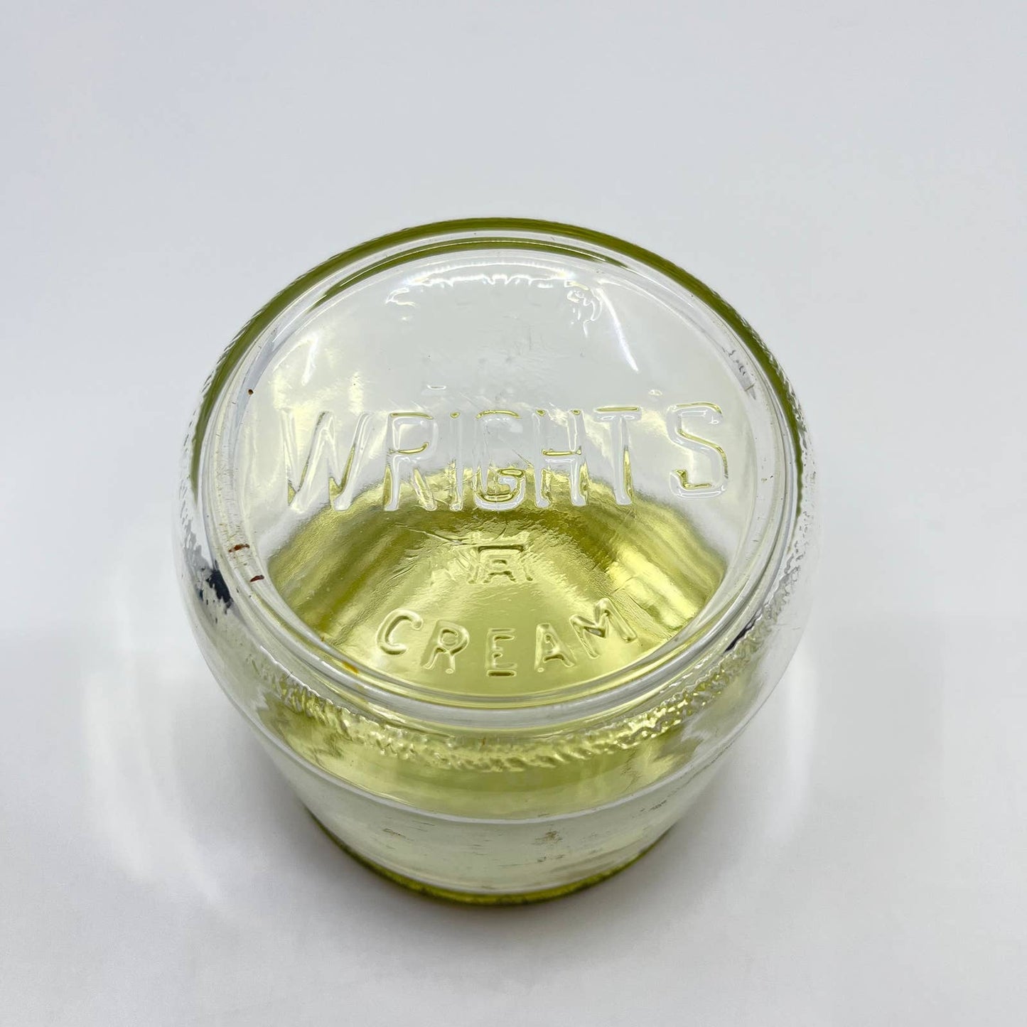 Vintage Wright’s Silver Cream Glass 1lb Jar Metal Lid 4” TE4