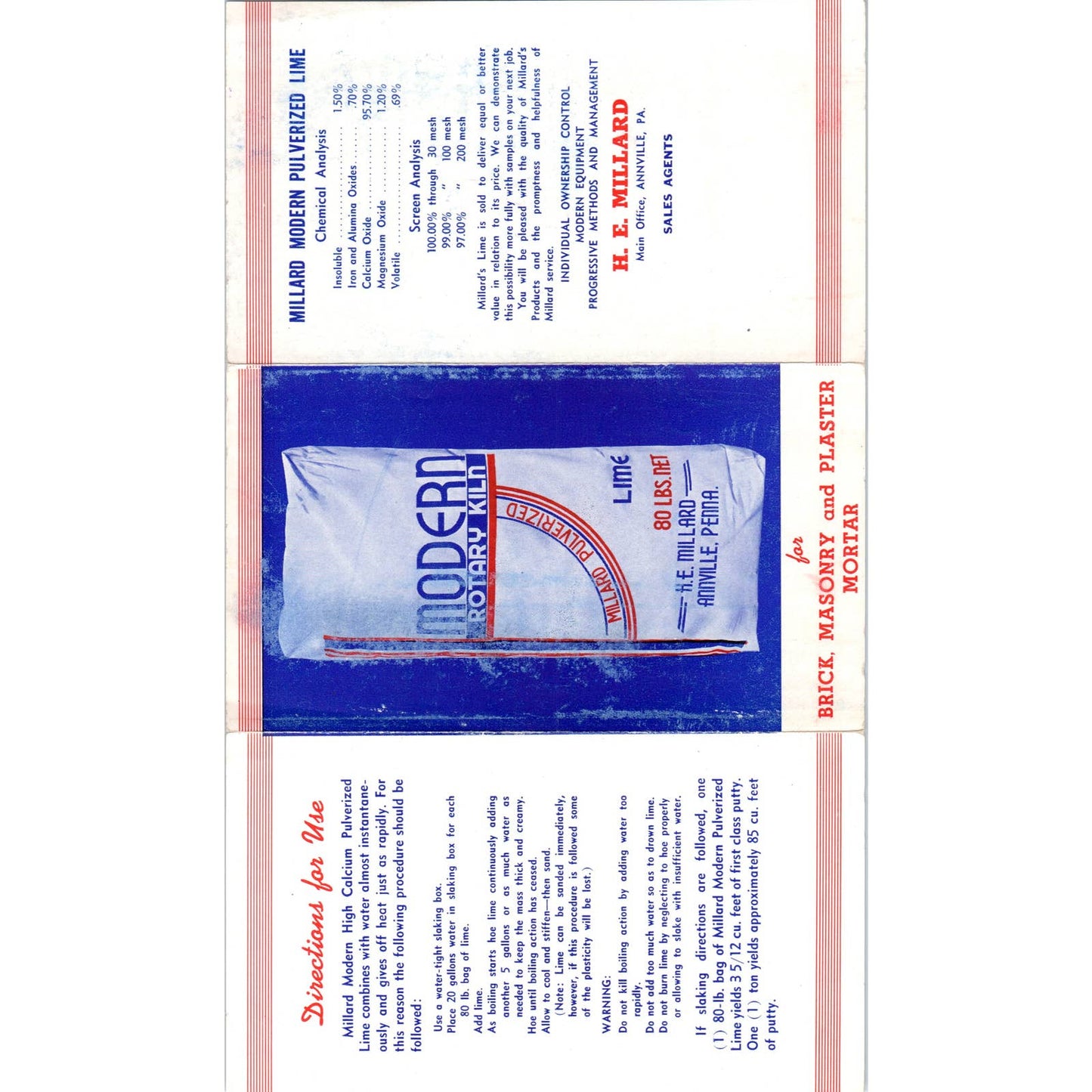 1940s H.E. Millard Pulverized Modern Rotary Kiln Lime Brochure Annville PA SE5