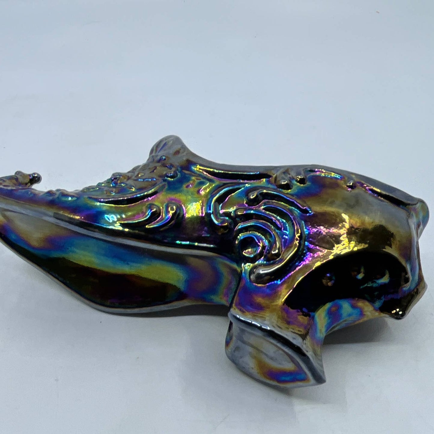 Mosser Victorian Rose Slipper Amethyst Carnival Glass Shoe Turned Up Toe 6x3 TI3