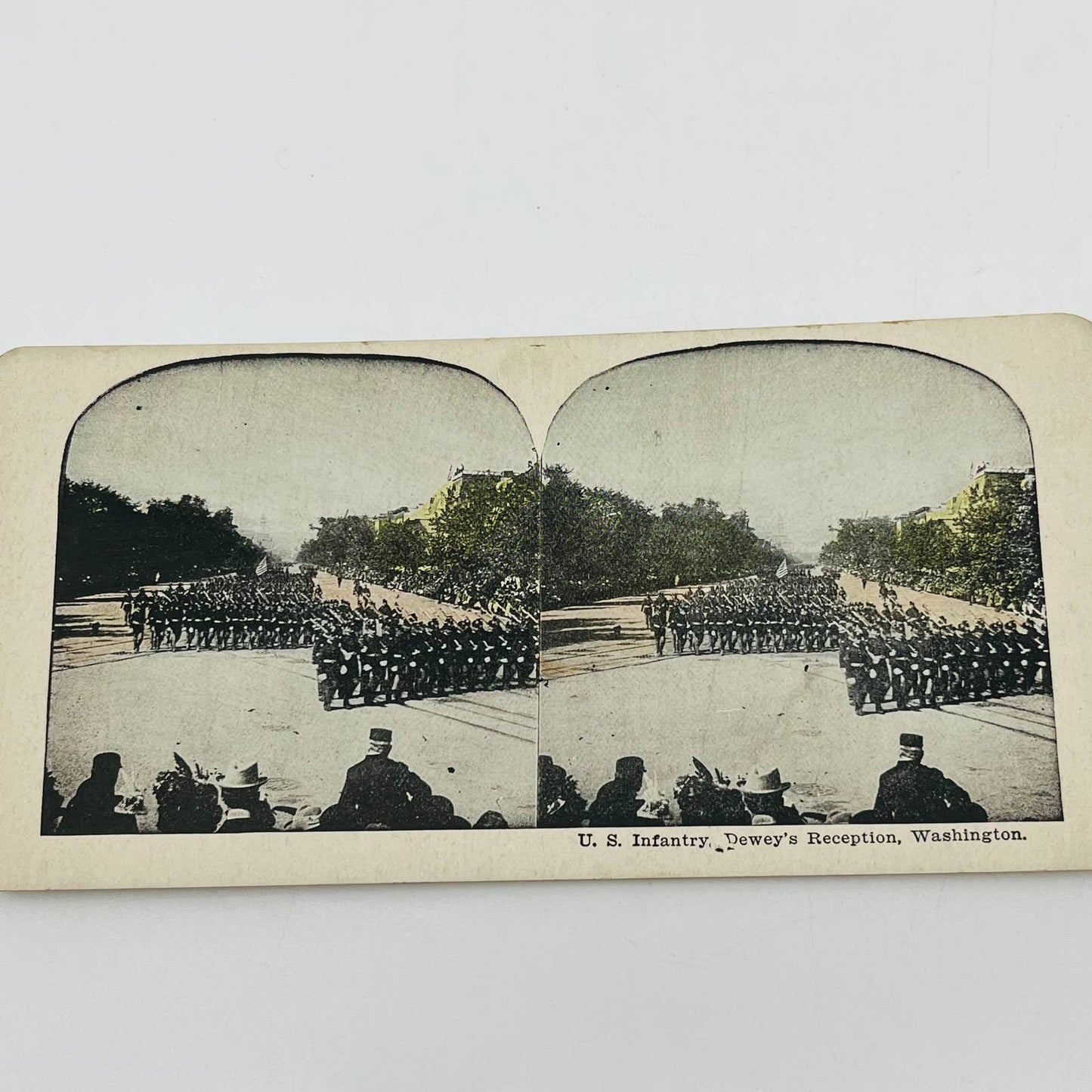 1902 Stereoview Card Spanish American War Admiral Dewey Reception Washington DC