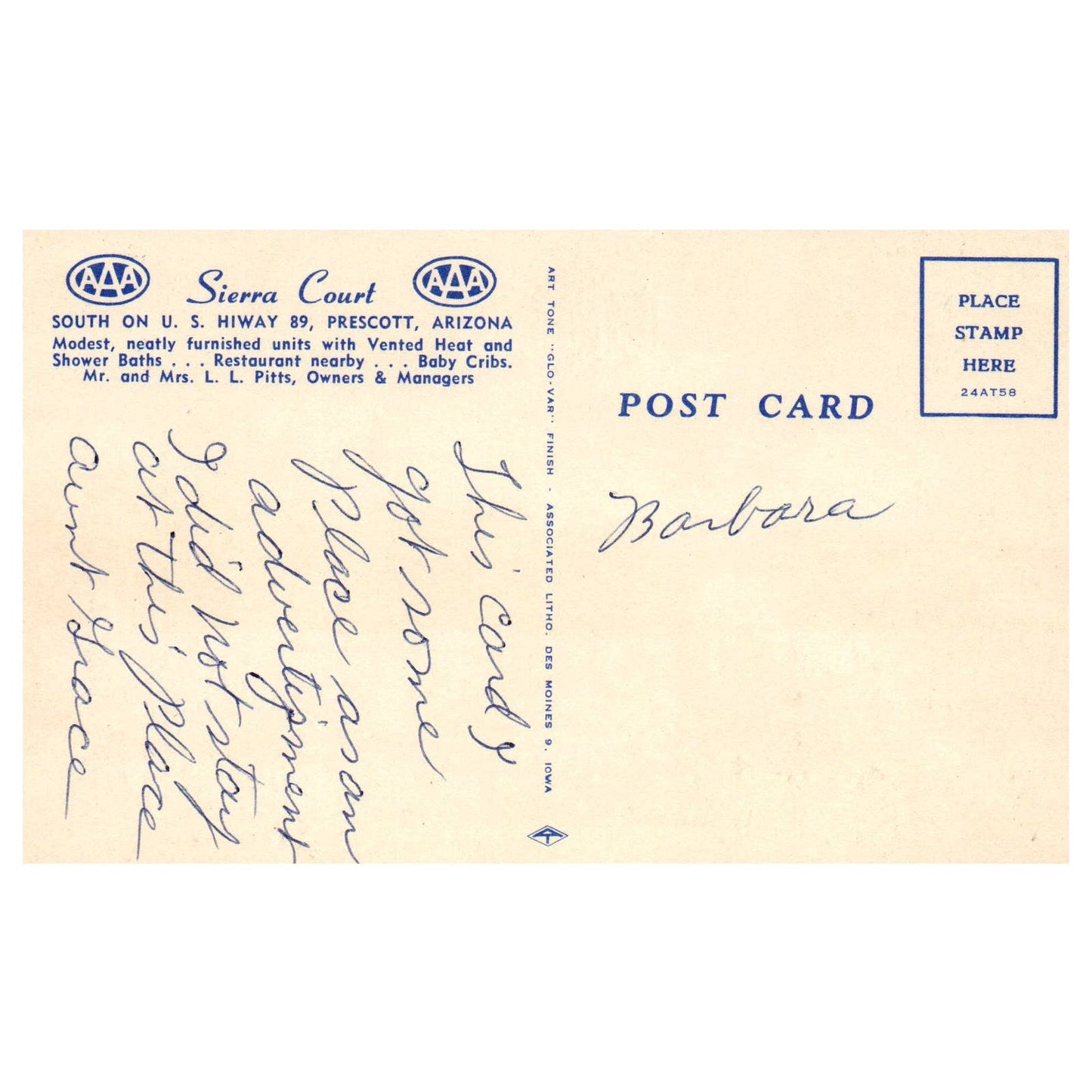 Sierra Court Prescott Arizona - Postcard TJ8-2