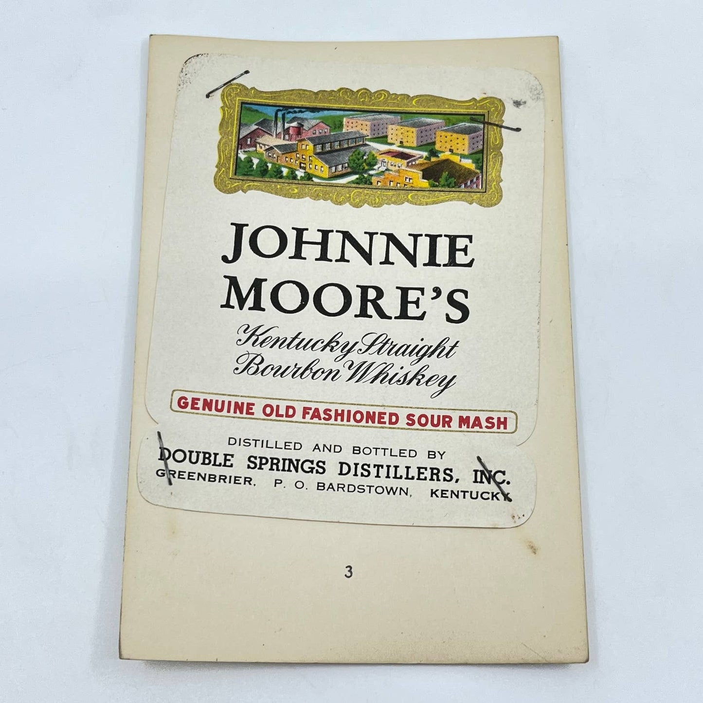 Johnnie Moore’s Bourbon Whiskey Label Double Springs Distillers Greenbrier KY