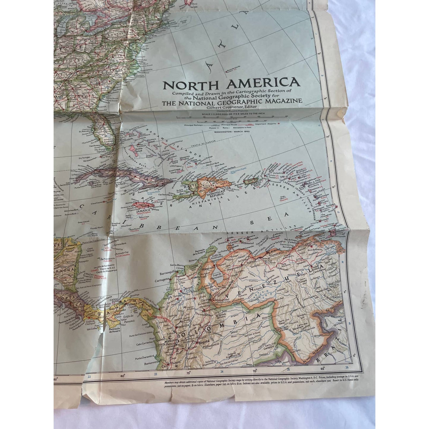 March 1952 National Geographic Map of North America vol CI, no. 3 35x28 FL3