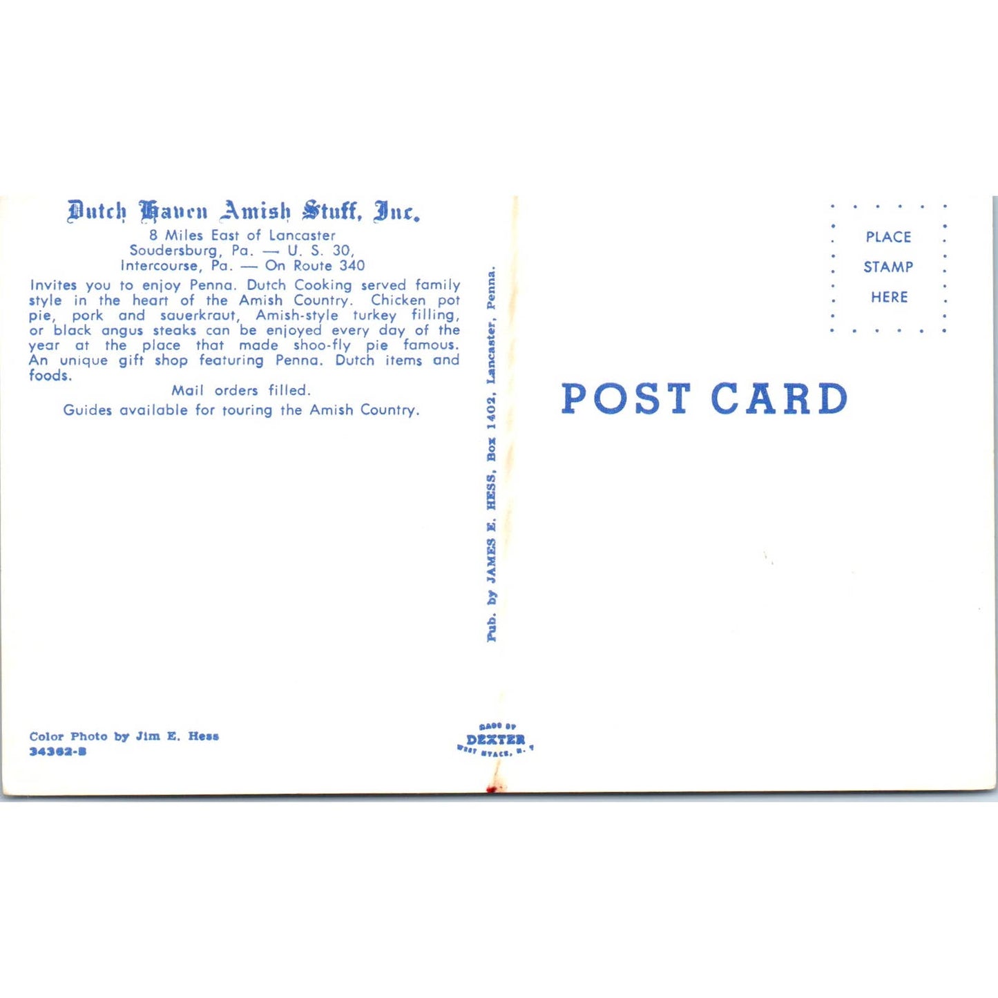 Vintage Postcard Dutch Haven Amish Store Soudersburg PA TD9-P1