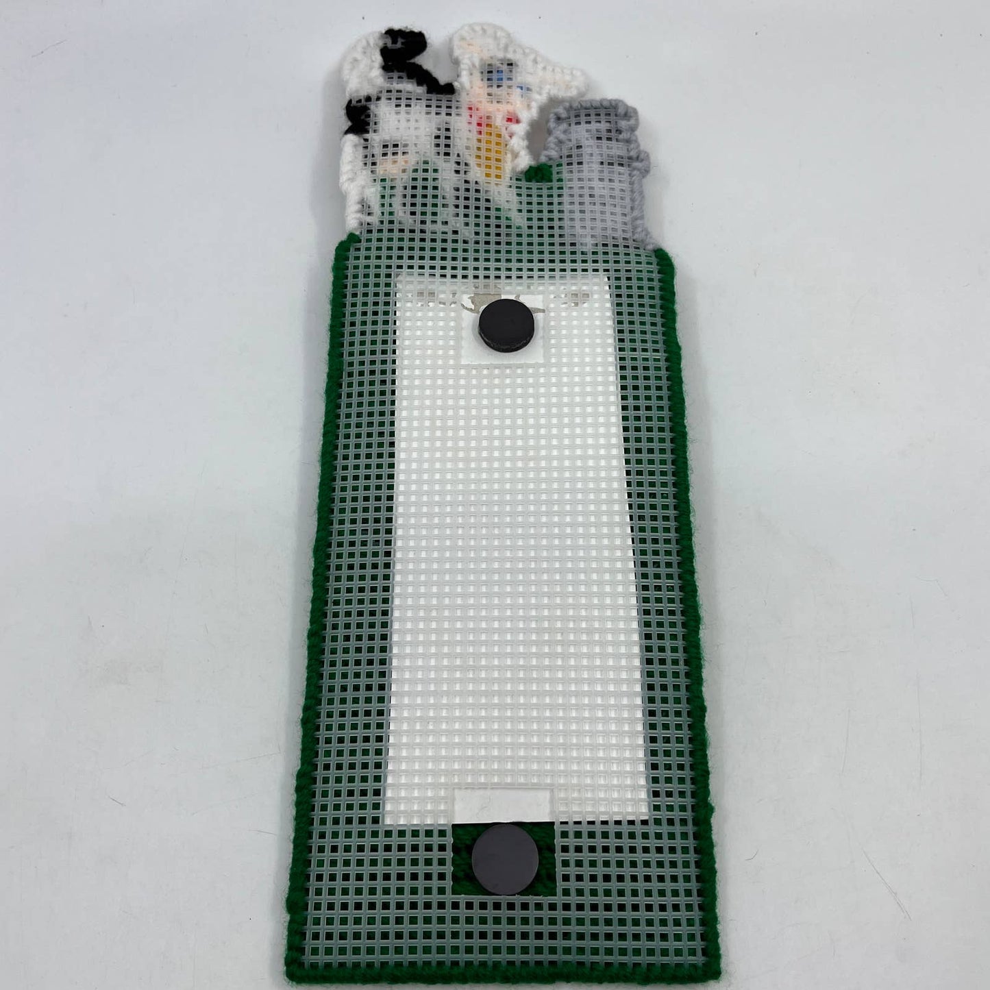 Retro Kitsch Cross Stitch Canvas Grocery List Holder Magnet Cow Farm TC3