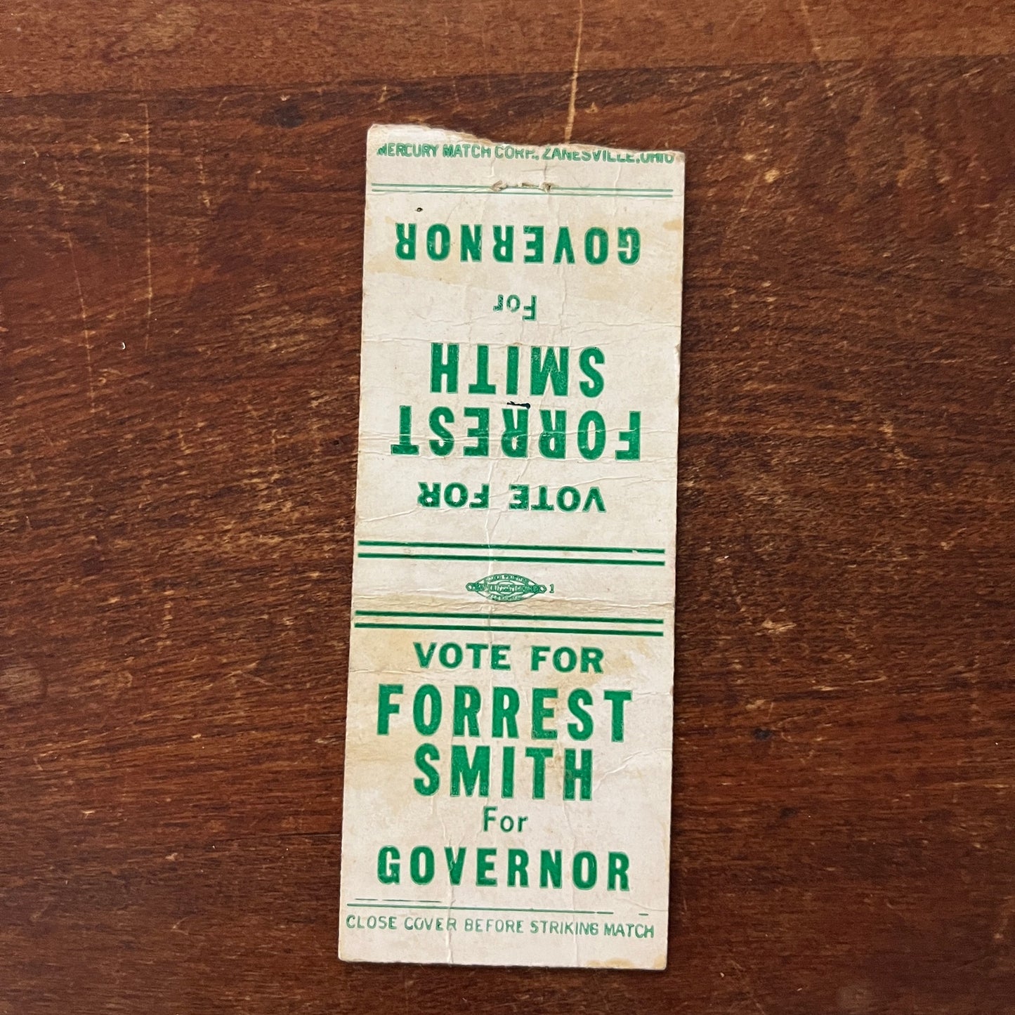 Vote For Forrest Smith for Governor Political Advertising Matchbook Cover MM11-8