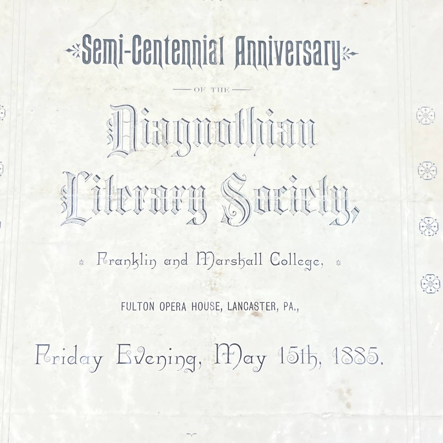 1885 Diagnothian Literary Society Program Marshall & Franklin College AB7